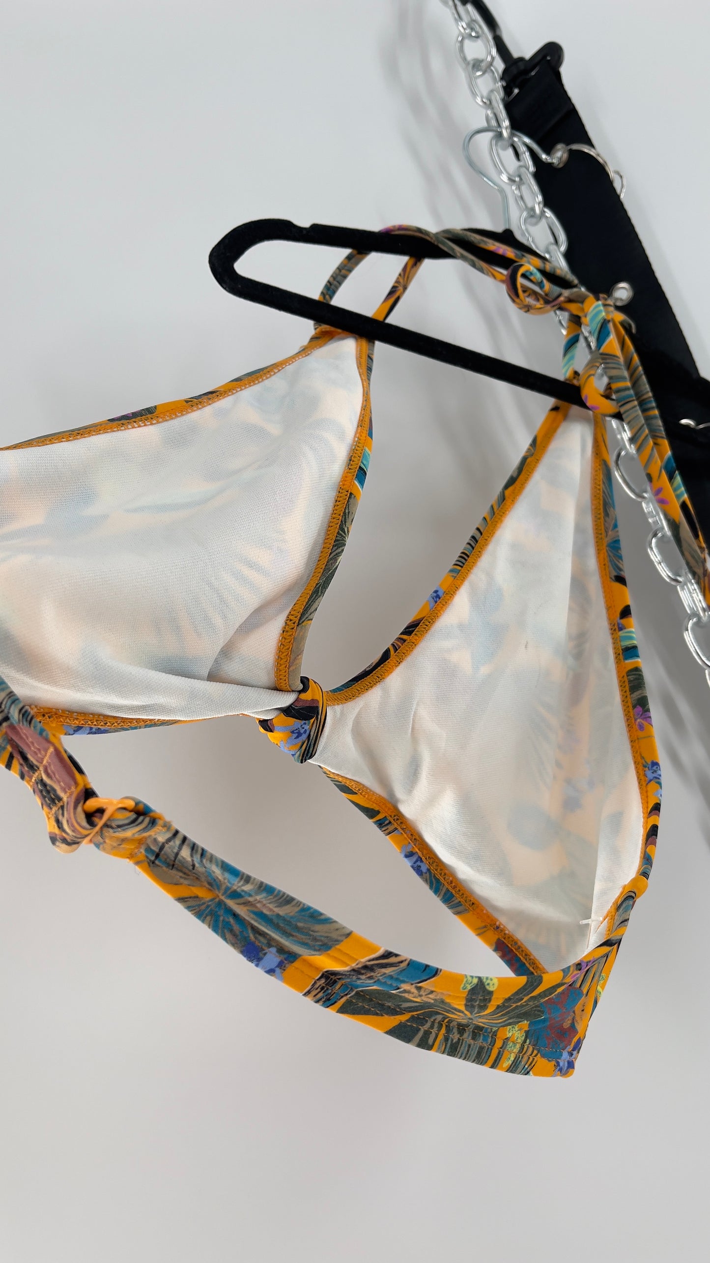 Urban Outfitters Out From Under Mustard Tropical Patterned Halter Swim Top (XL)