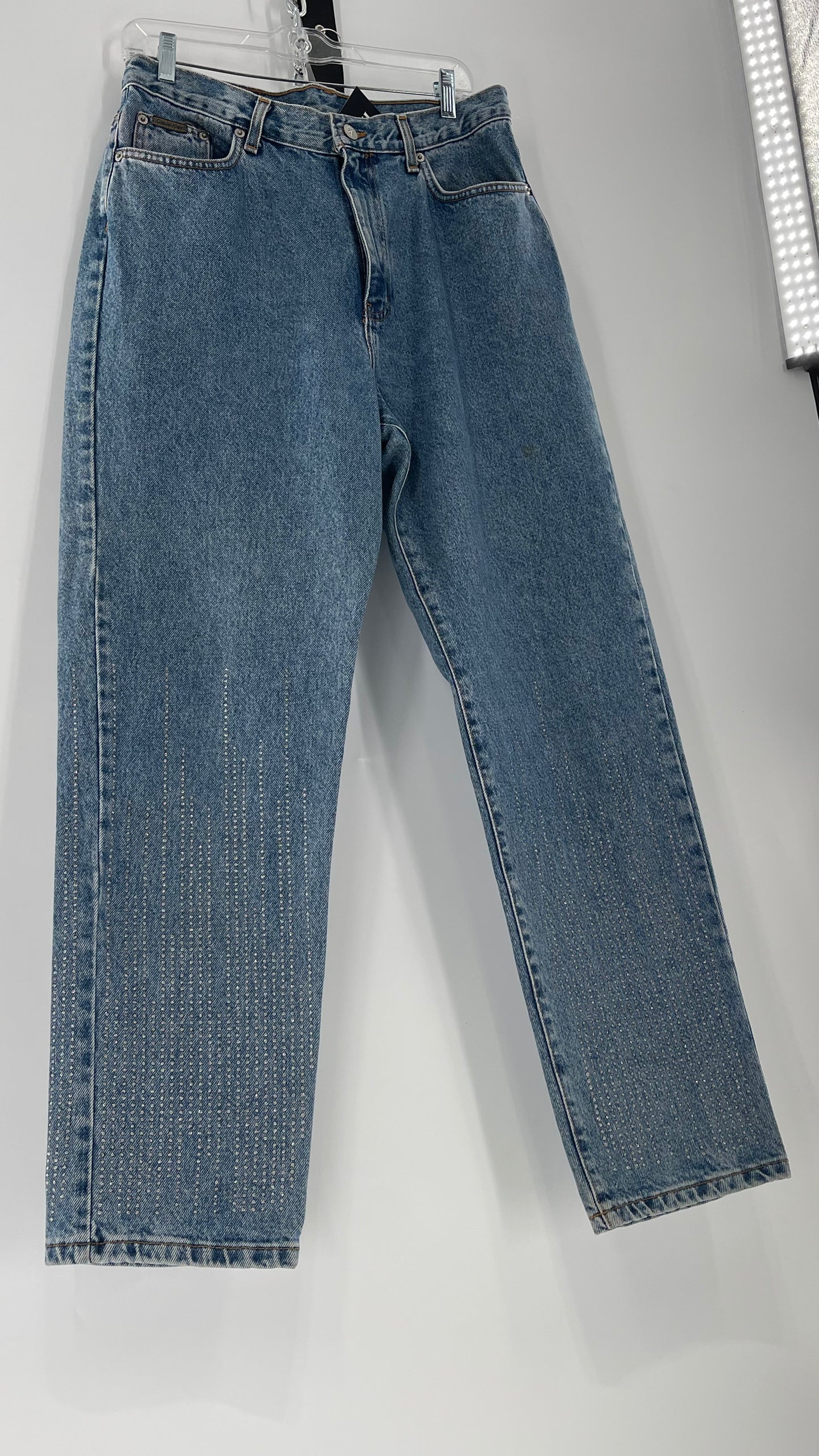 Vintage Calvin Klein Stone Washed Jeans with Silver Glitter Hem (29/30)