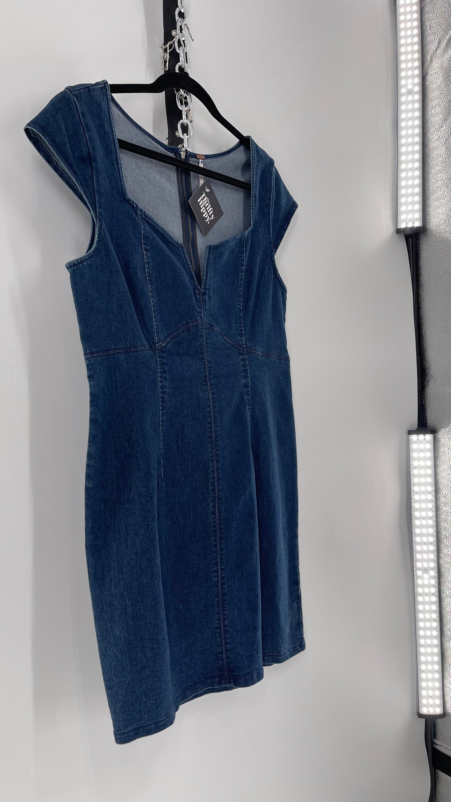 Free People Lia Denim Form Fitting Mini (Large)