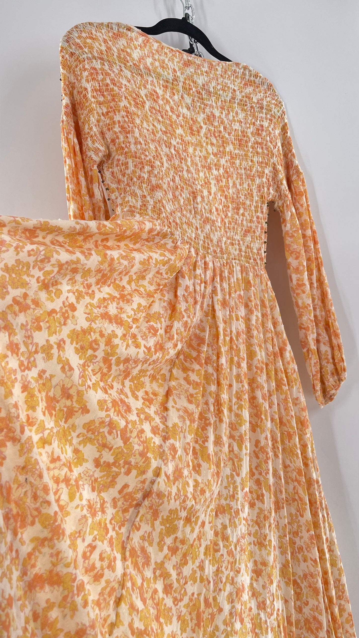 Intimately Free People Orange Floral Smocked Maxi Dress (XS)