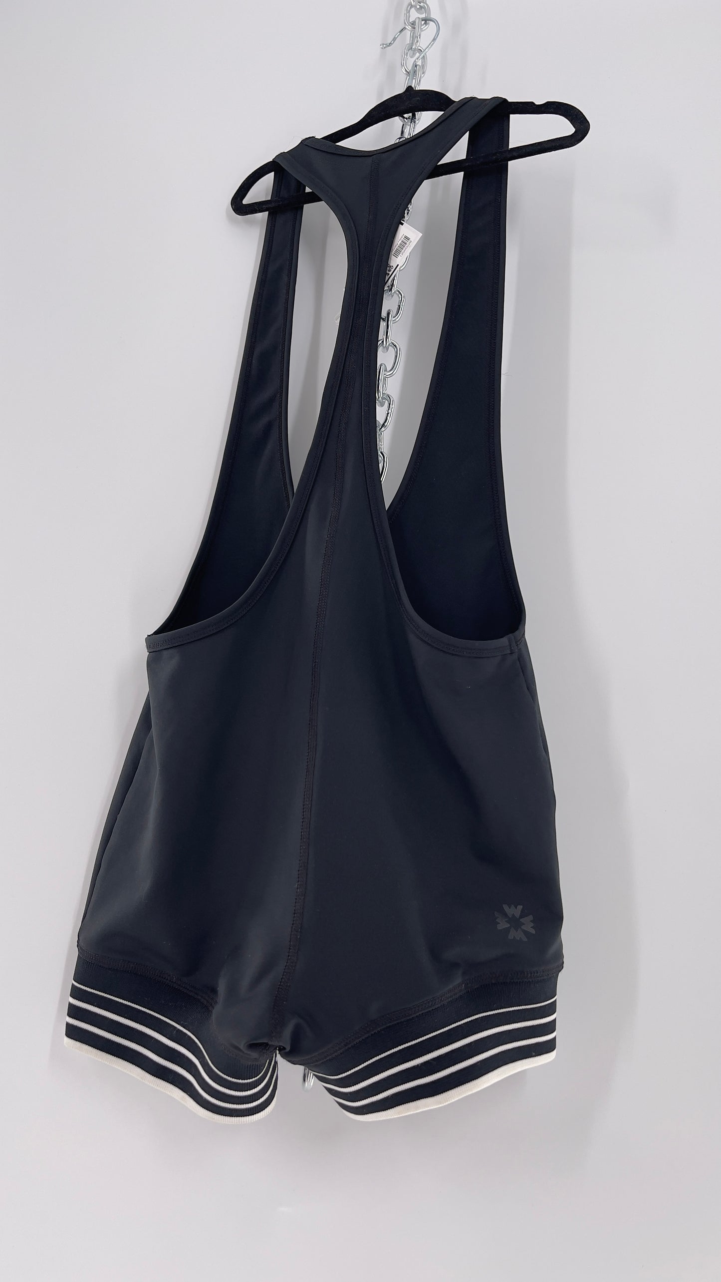 Without Walls Black Swim Romper with Striped Elastic Hems (XS)