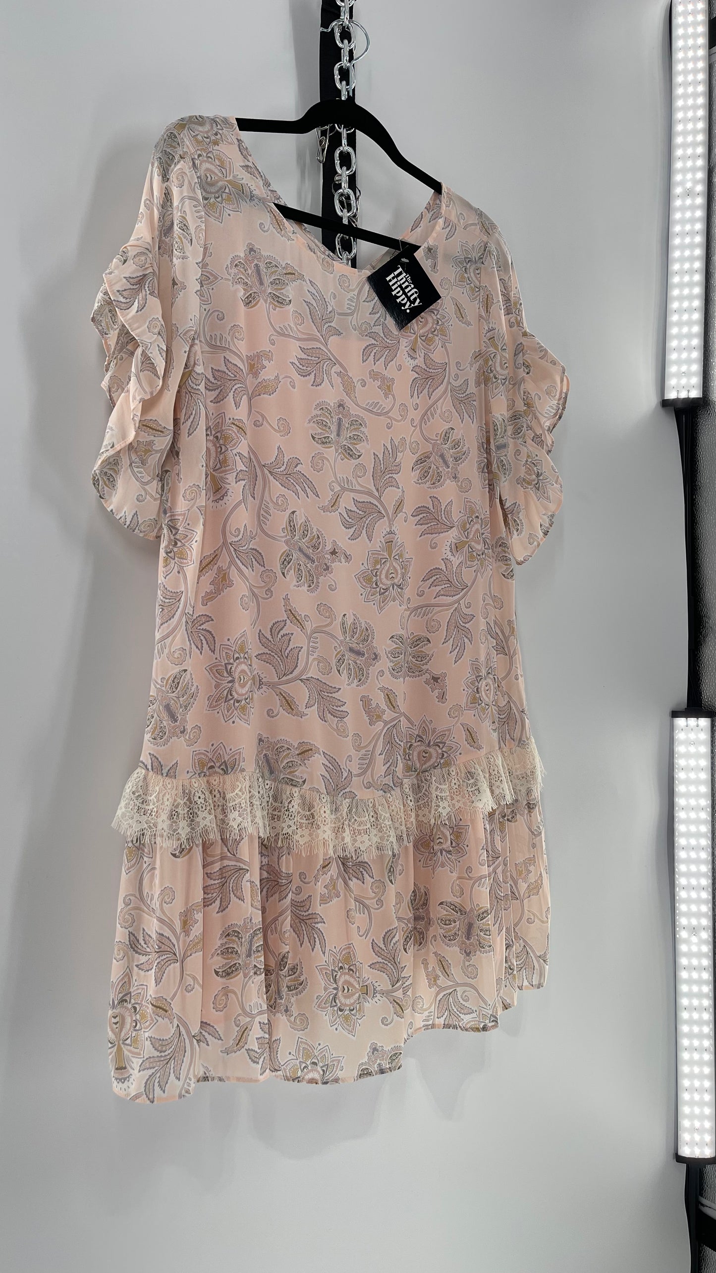 Pastel Pink Paisley T Shirt Dress (Medium)