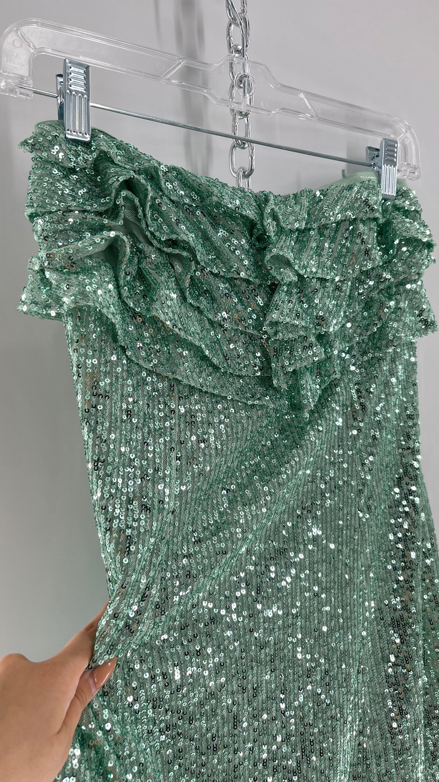 Free People Teal Sequin Ruffle Frida Tube Dress (2)