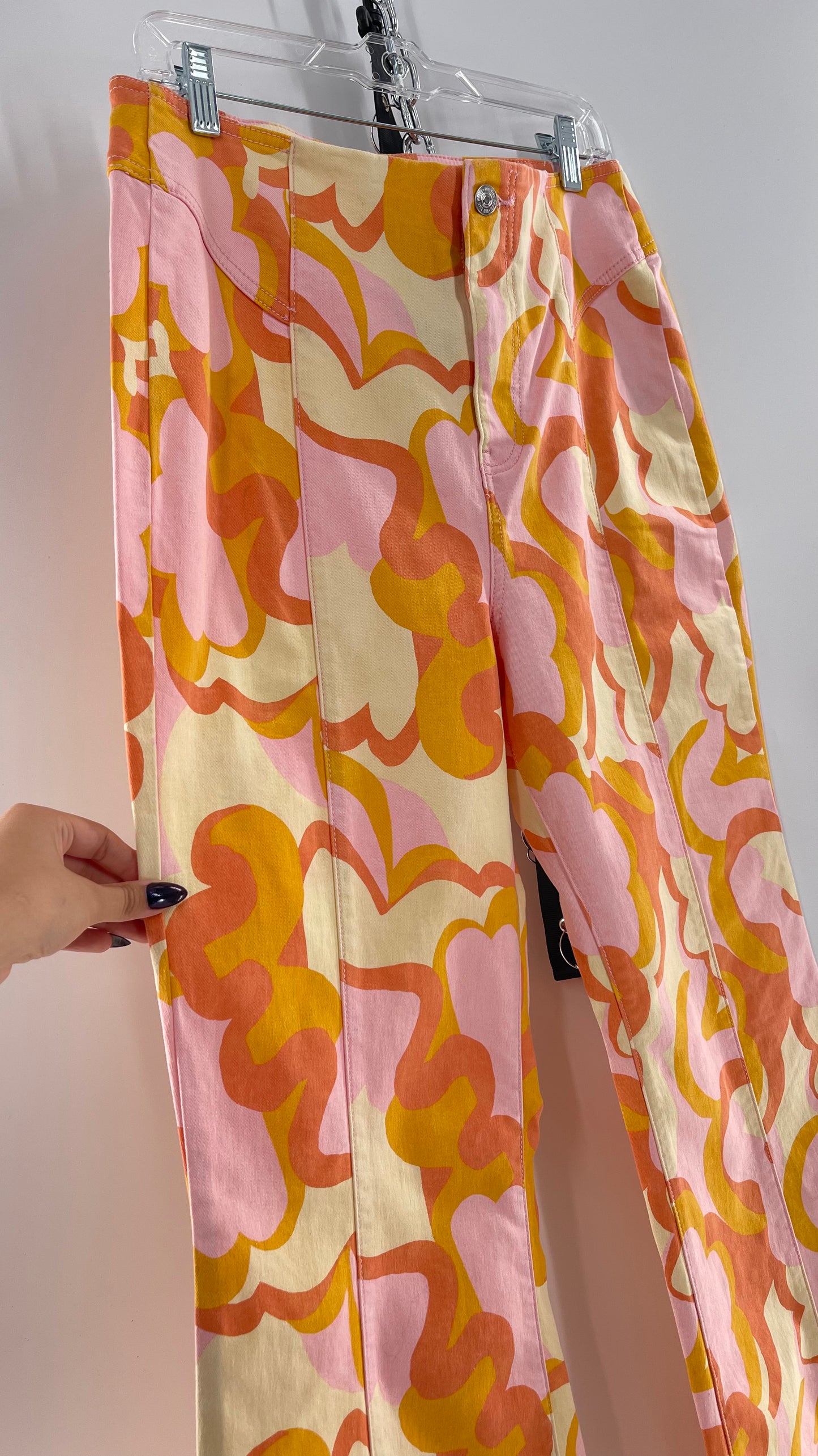 Free People Youthquake Warm Toned Funky Patterned Flare Bell Bottoms (31)