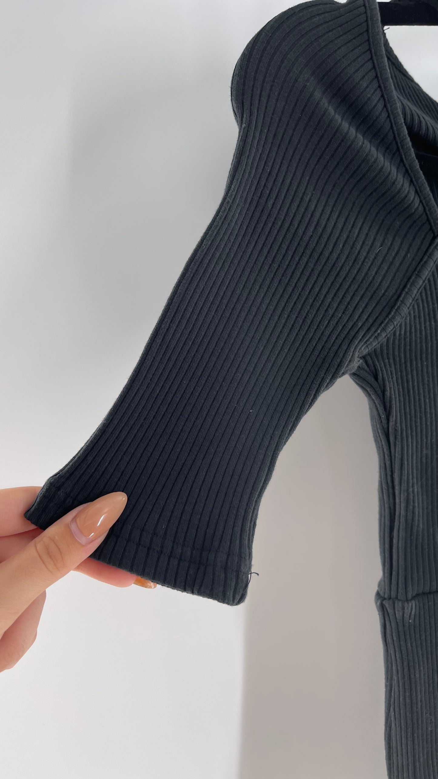 Urban Outfitters Black Ribbed Jumpsuit with Detailed Neckline (Small)