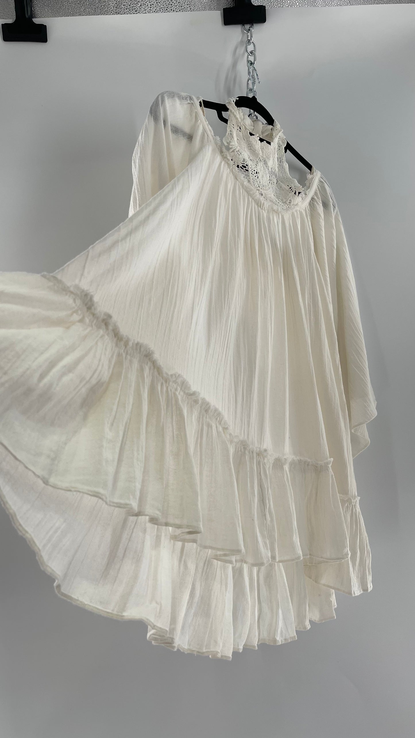 Free People Flowy Gauze/Cotton Free Flow Dress with Lace Halter (Small)