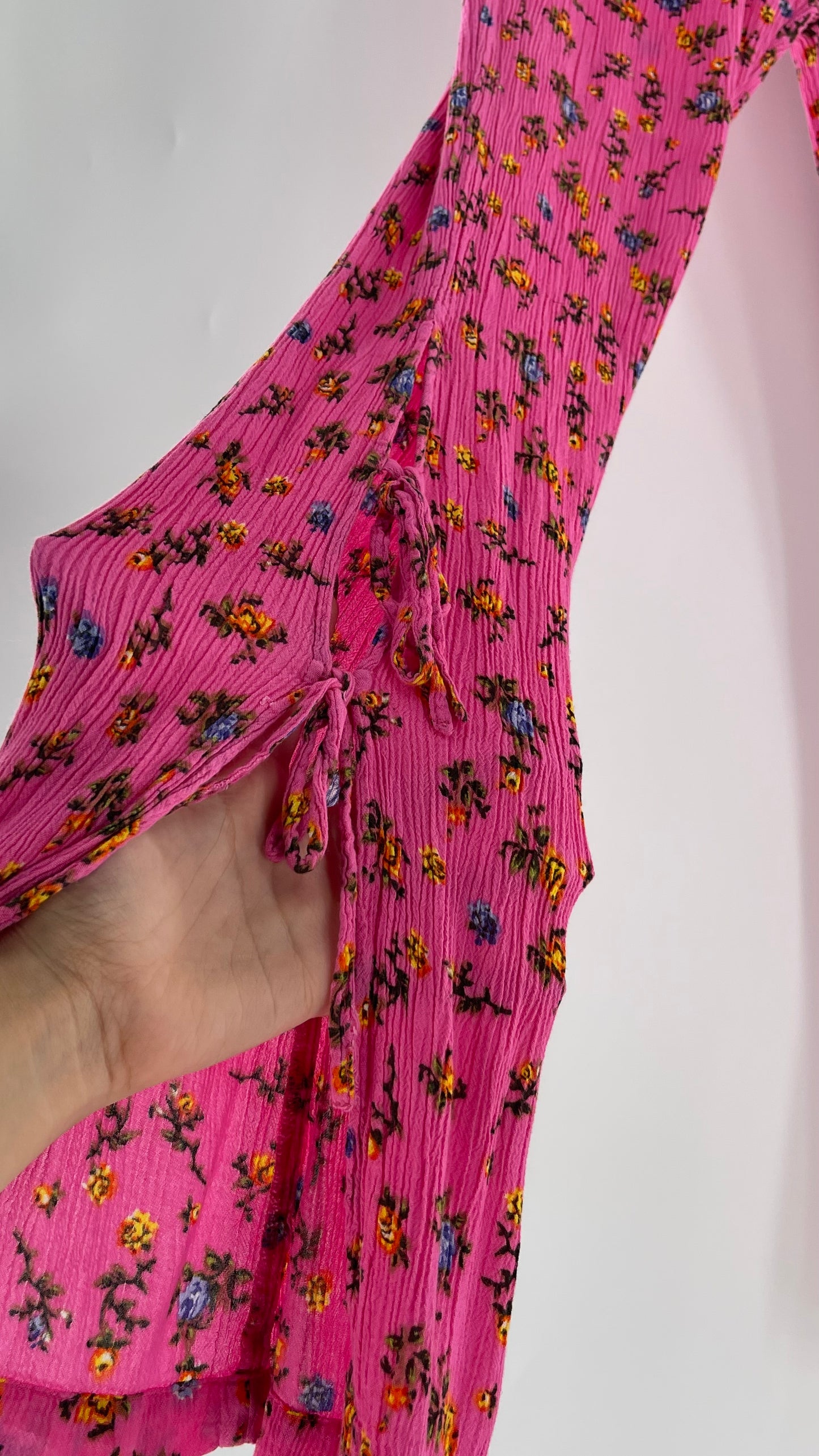 Urban Outfitters Crimped Floral Flares with Tie Up Ankle Detailing (Small)