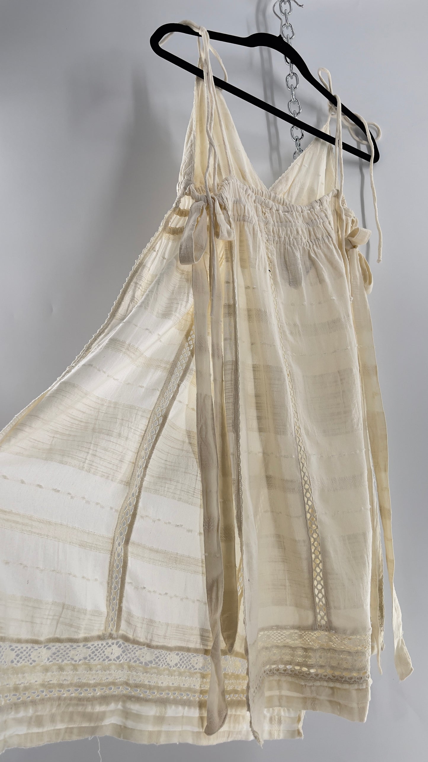 Free People White Cotton Lace Slit Side Midi (Medium)