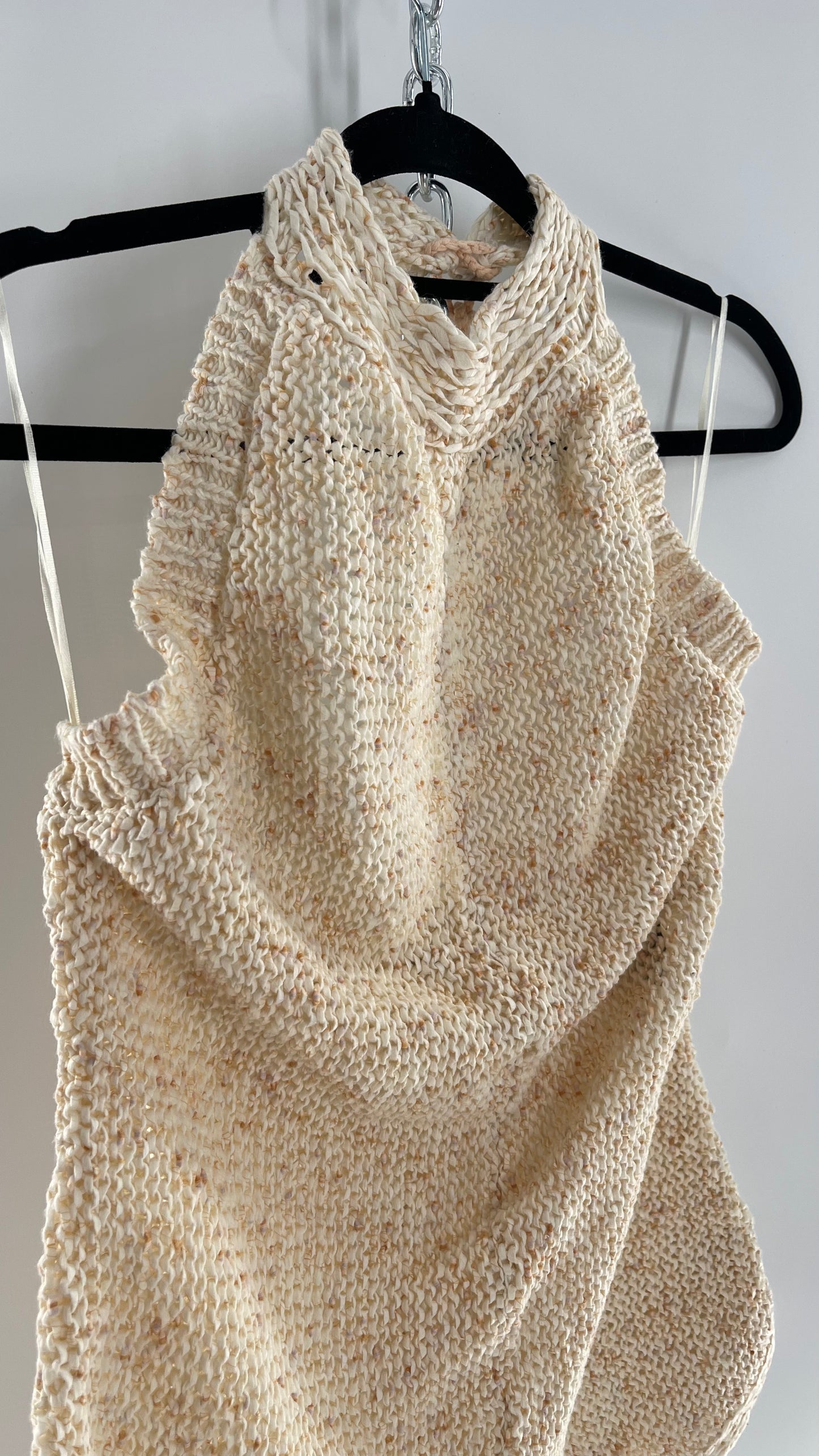 Free People Beige Peaches and Cream Crochet Knit Romper (XL)