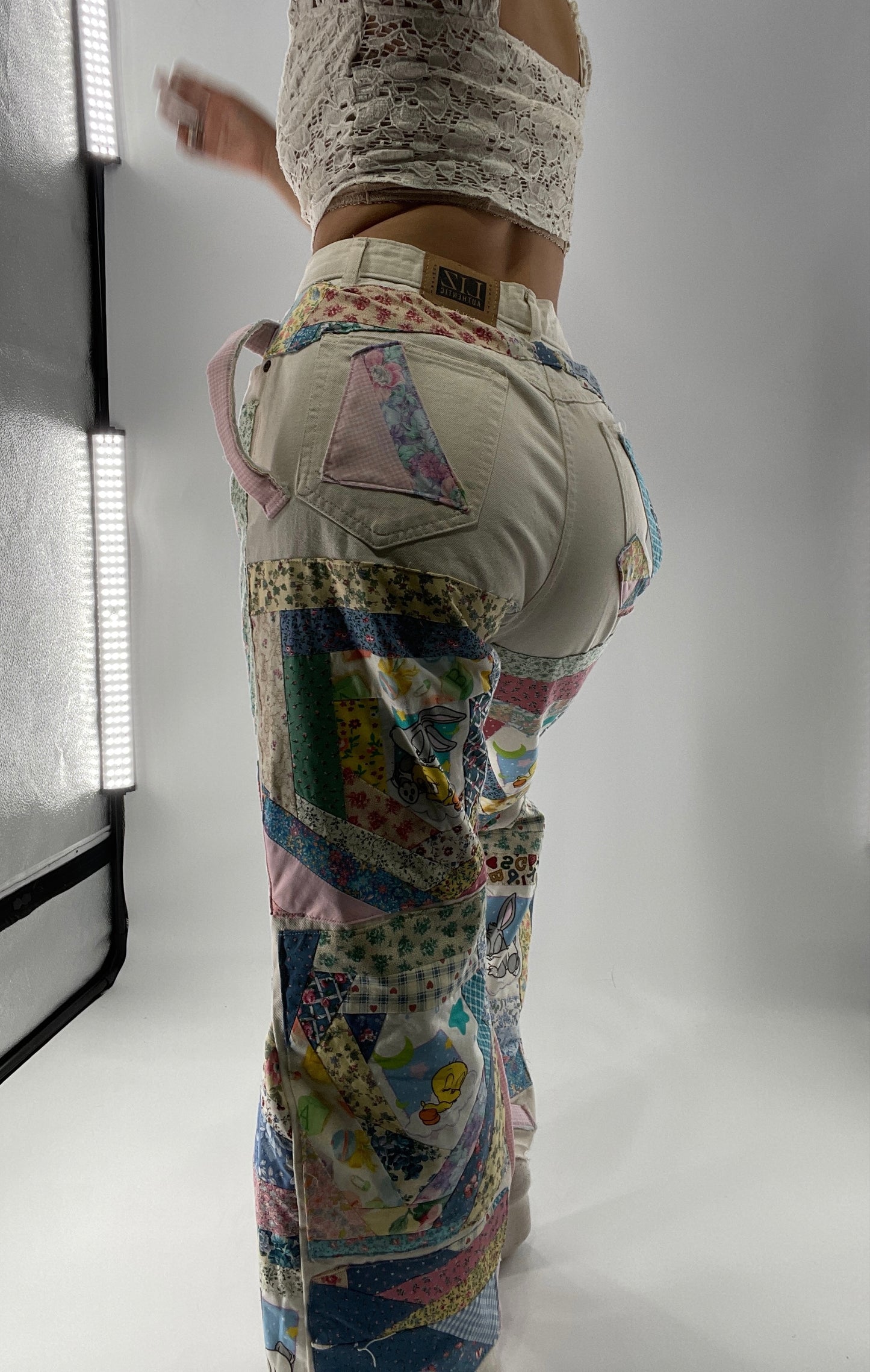 Custom - Handmade Reworked Looney Toons Cutie Pie Patchwork Flares