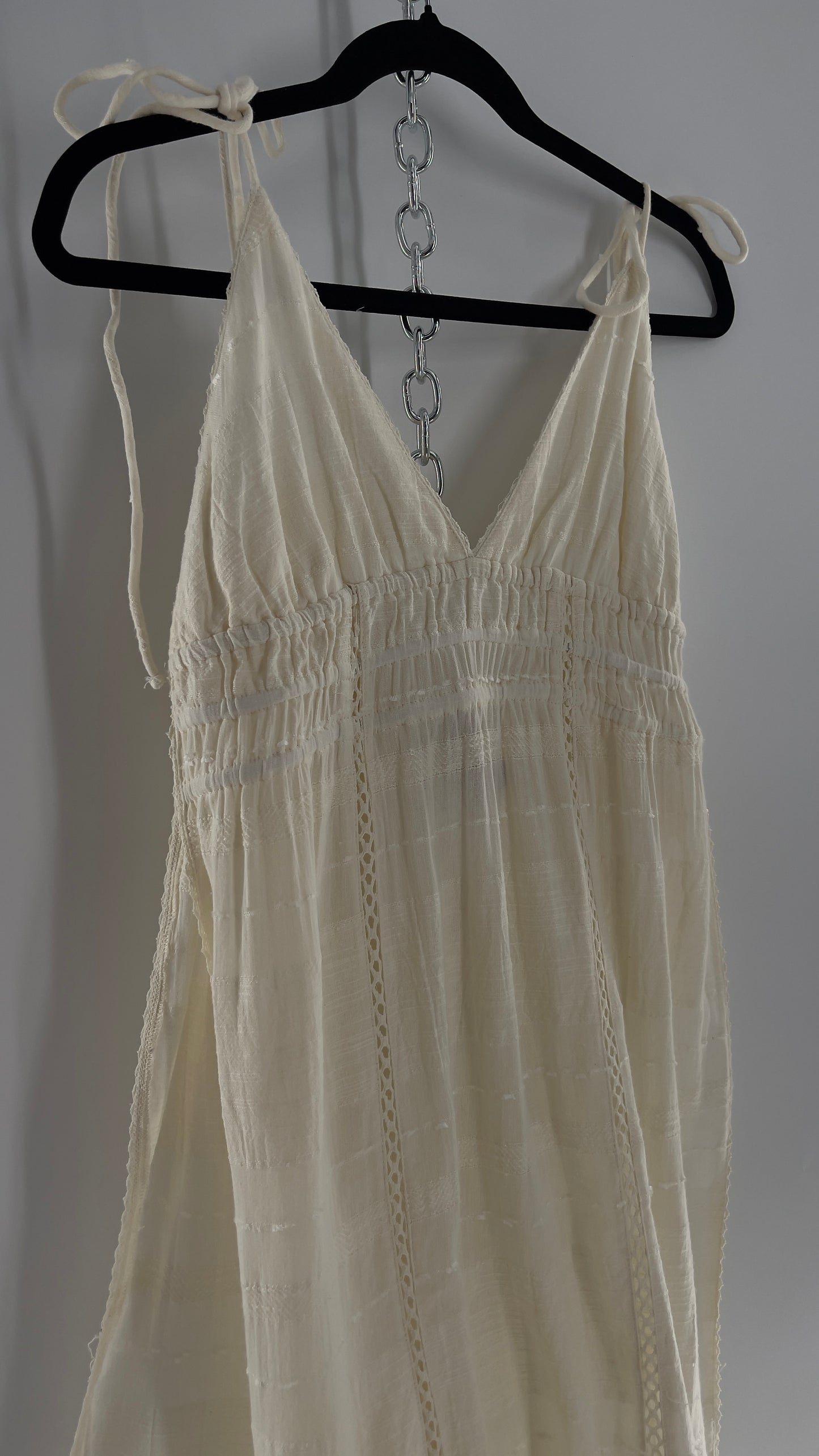 Free People White Cotton Lace Slit Side Midi (Medium)
