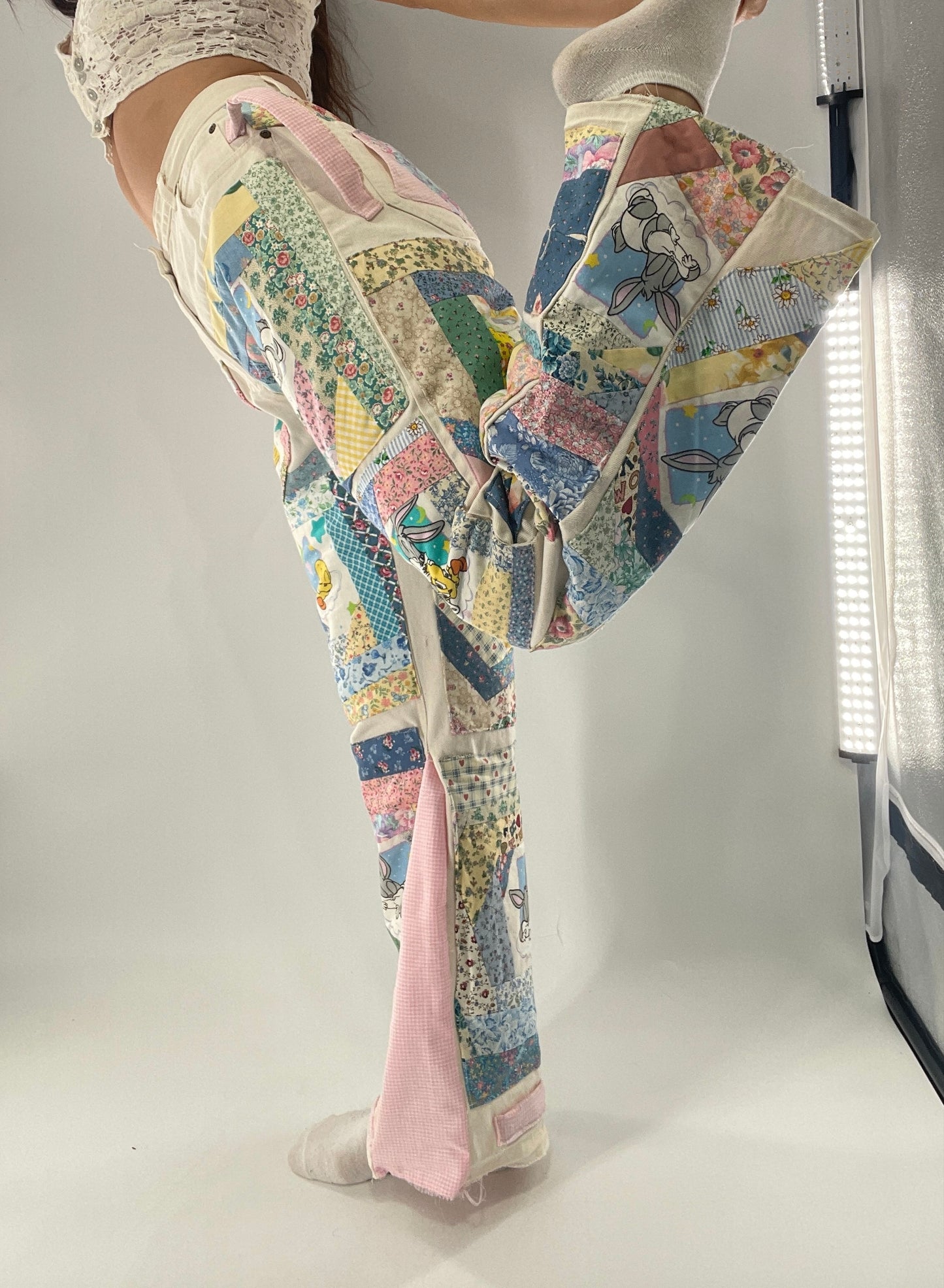 Custom - Handmade Reworked Looney Toons Cutie Pie Patchwork Flares