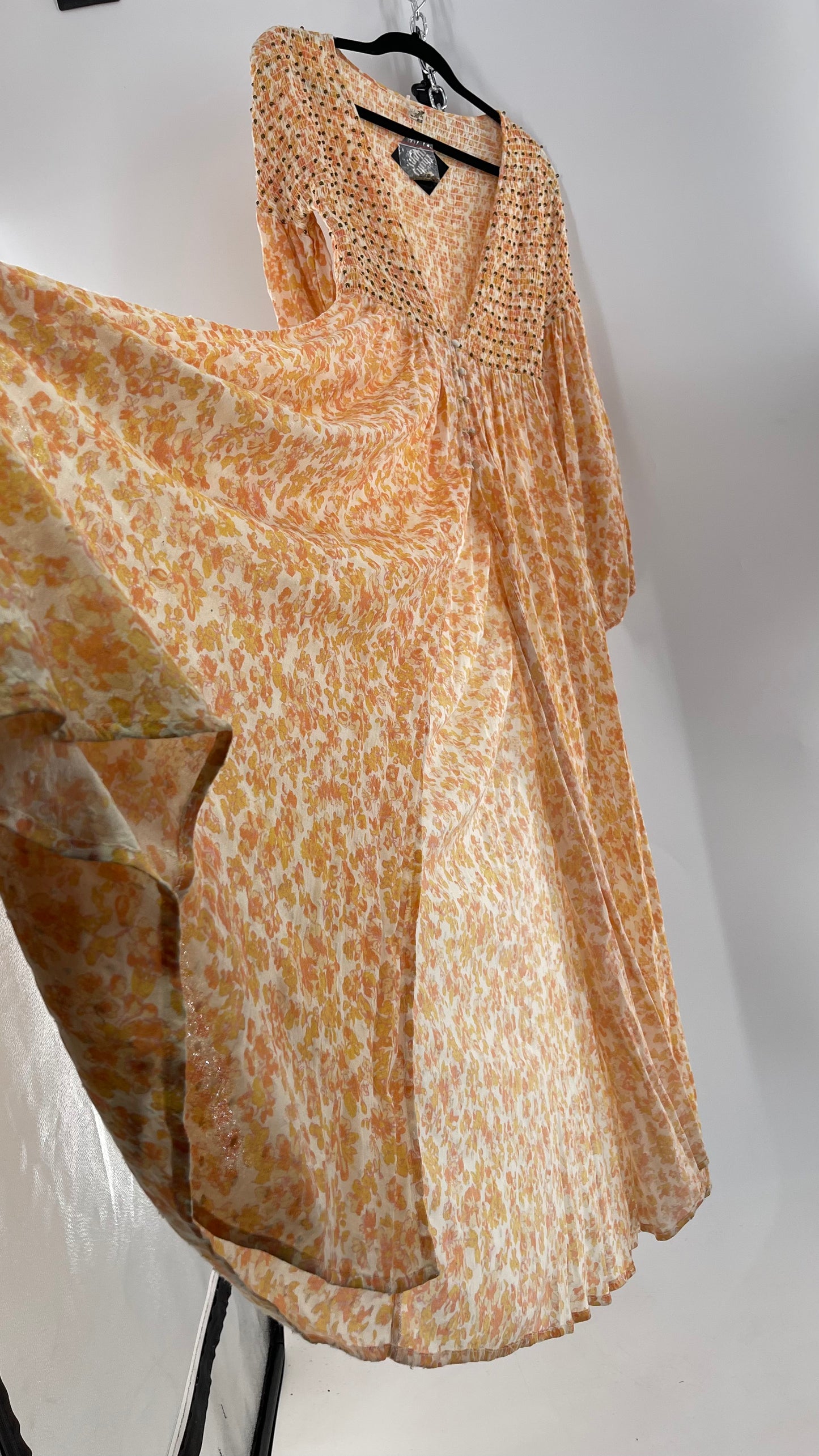 Intimately Free People Orange Floral Smocked Maxi Dress (XS)