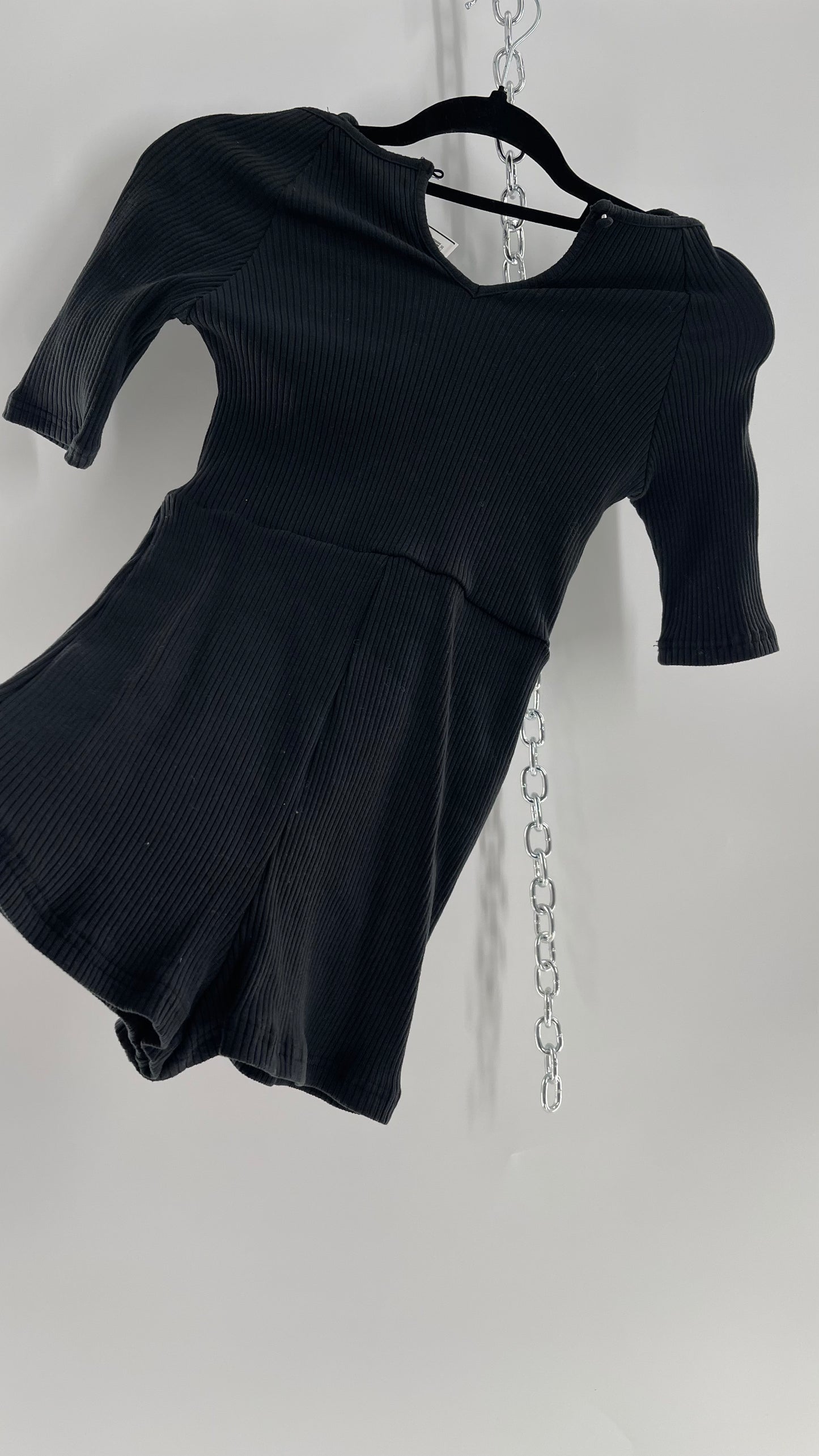 Urban Outfitters Black Ribbed Jumpsuit with Detailed Neckline (Small)