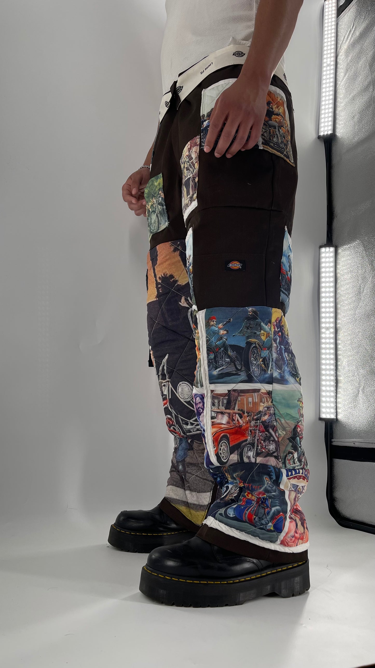 Custom - Handmade Reworked Dickies with Quilted Moto Pattern