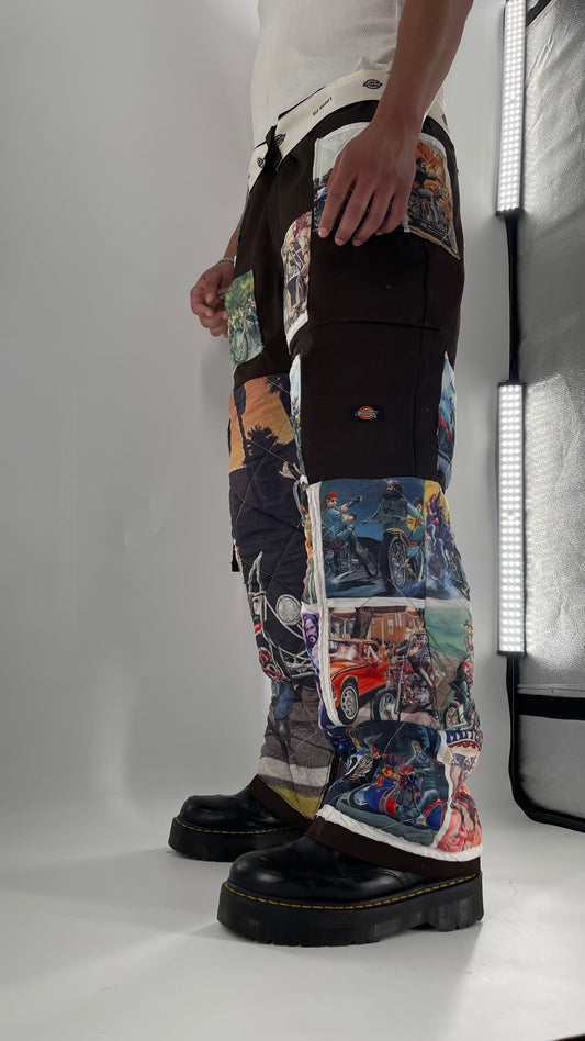 Custom - Handmade Reworked Dickies with Quilted Moto Pattern