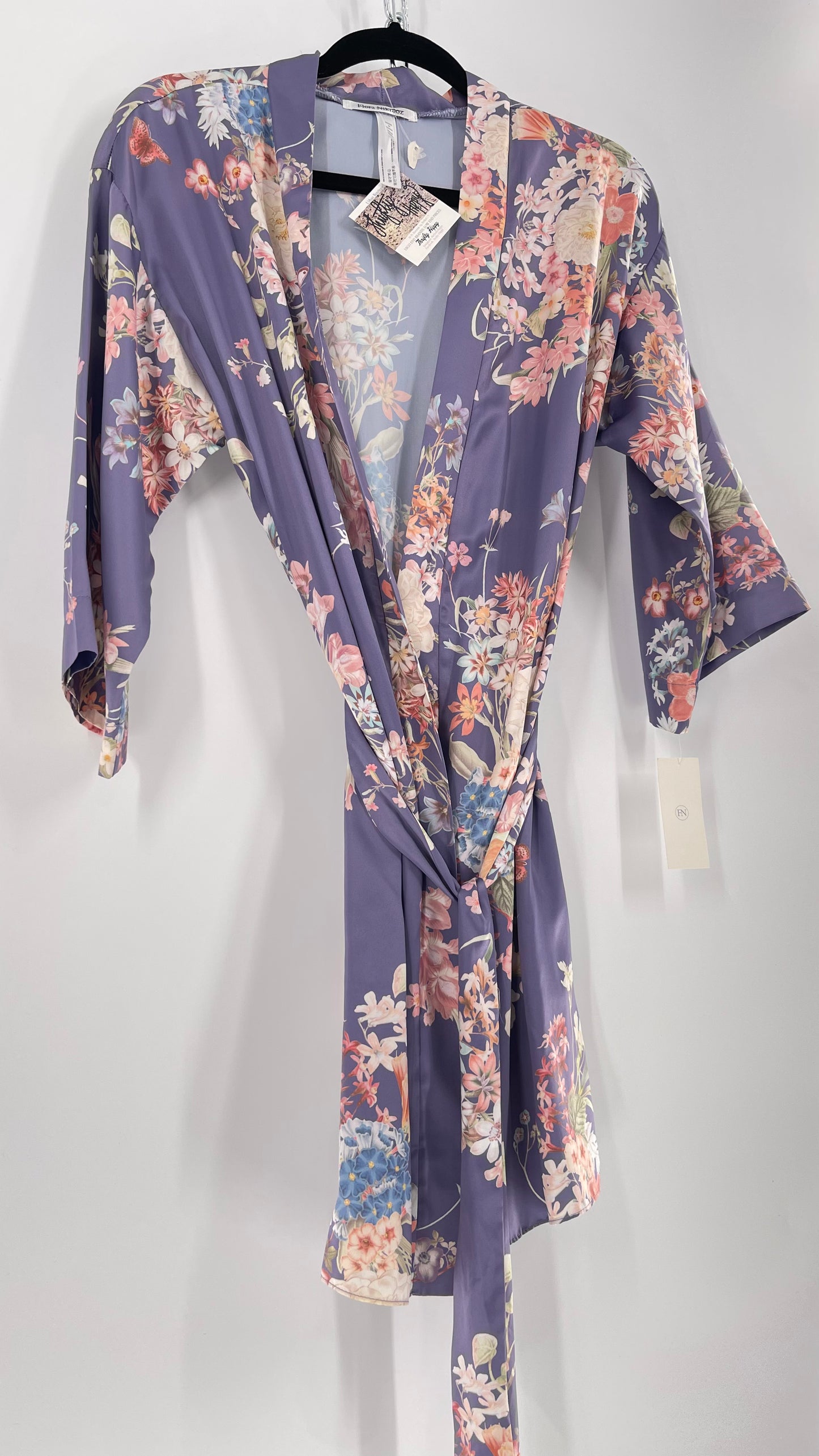 Anthropologie Flora Nikrooz Purple Floral Satin Robe (XS/S)