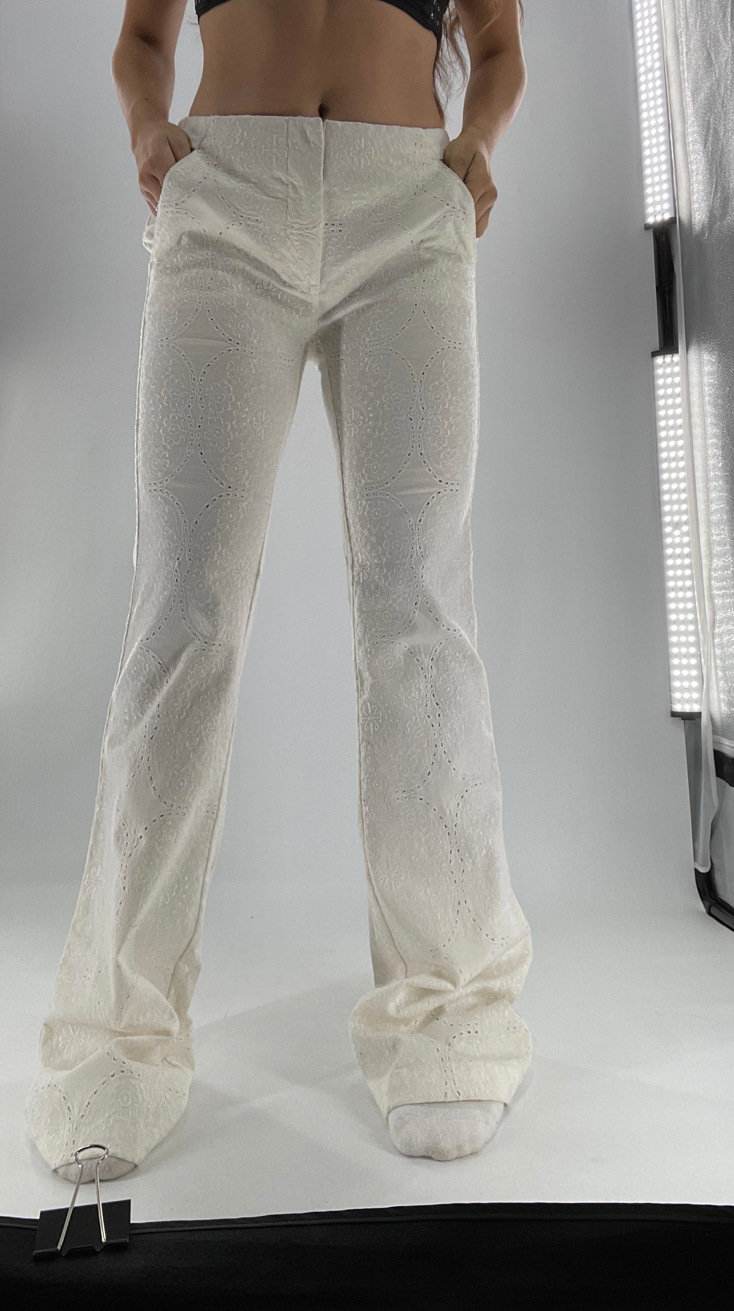 Free People White Eyelet Lace Low Rise Kick Flares (26)