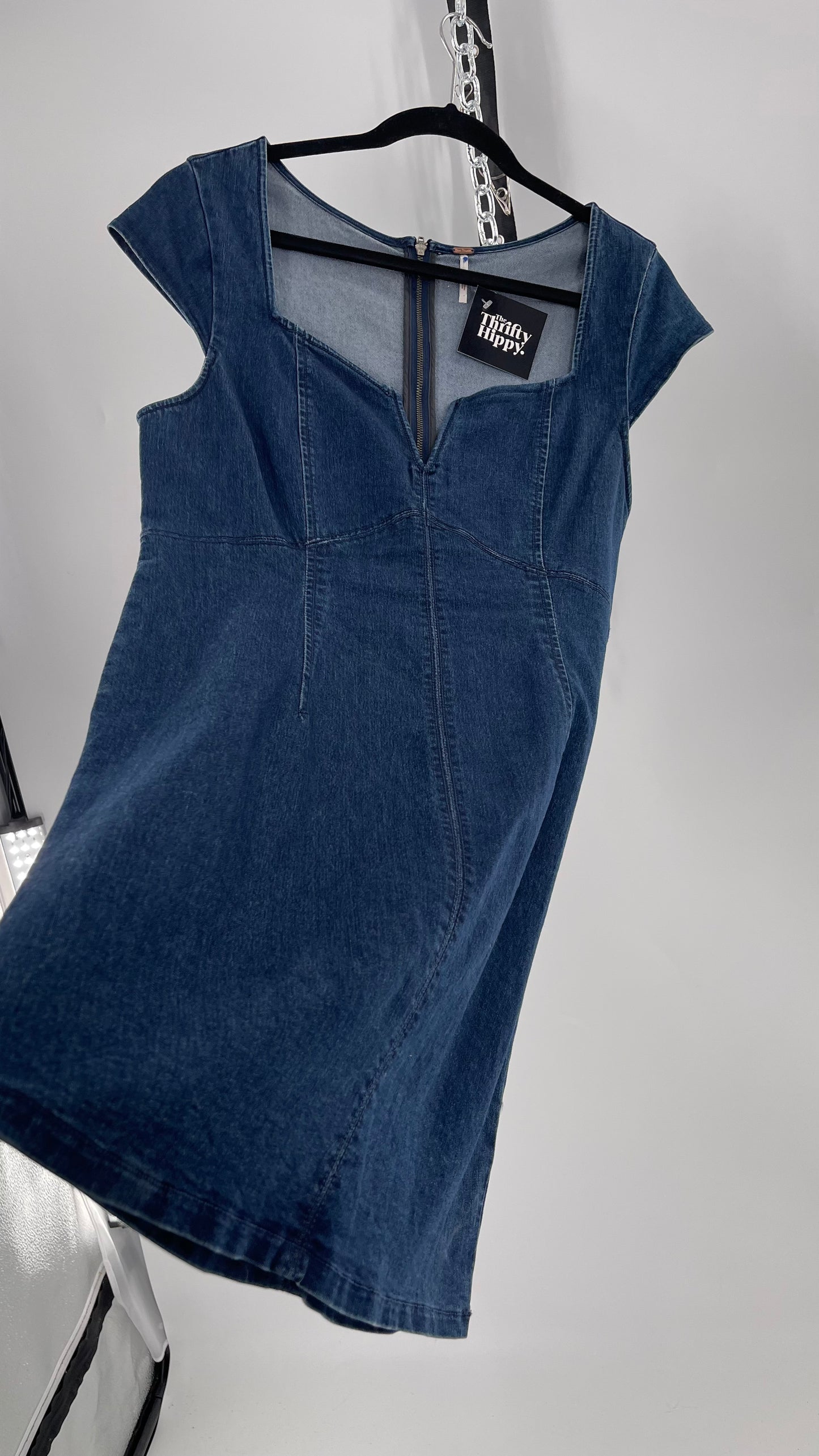 Free People Lia Denim Form Fitting Mini (Large)