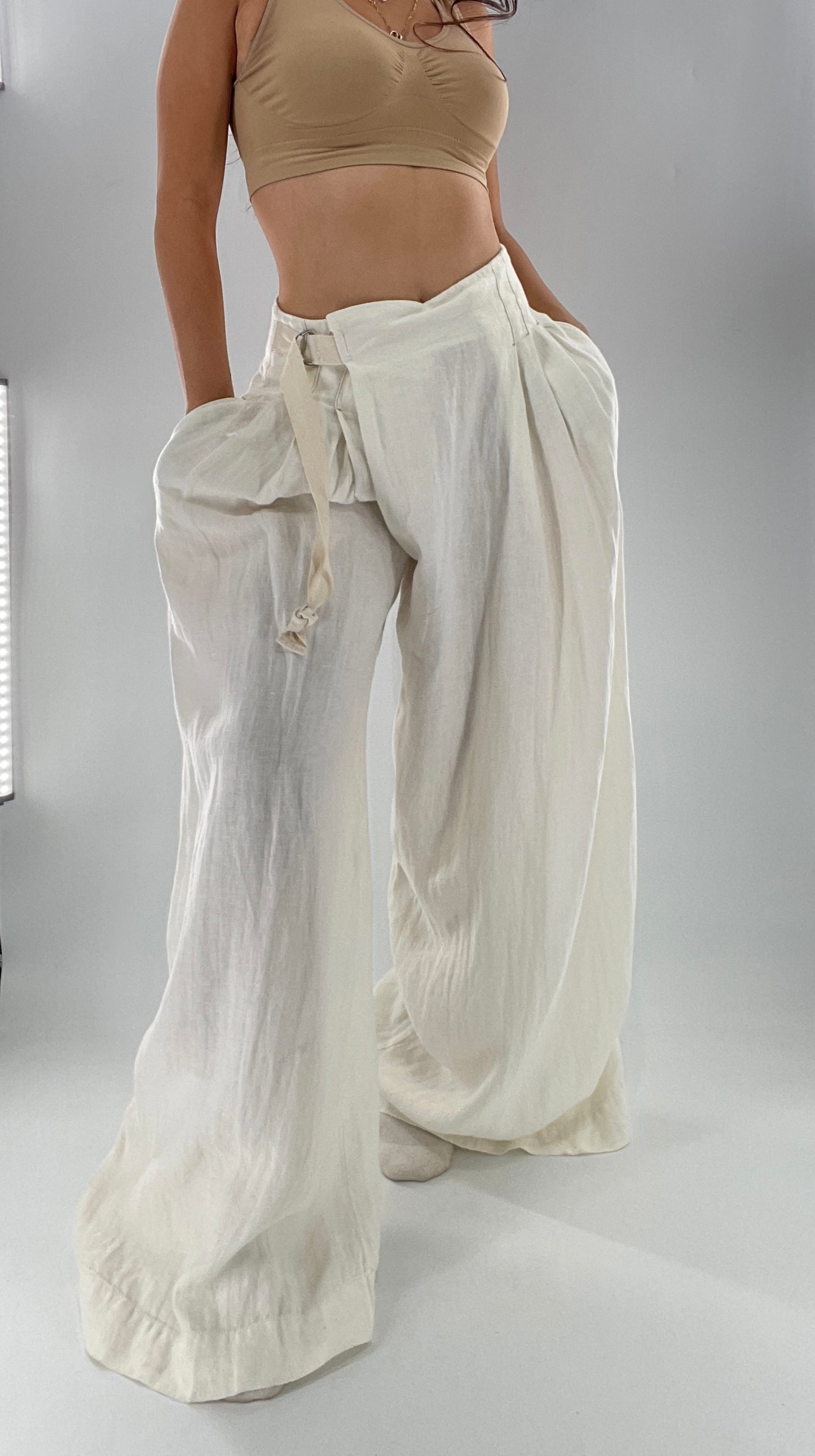 Free People Off White Pleated Trouser Wide Leg (2)