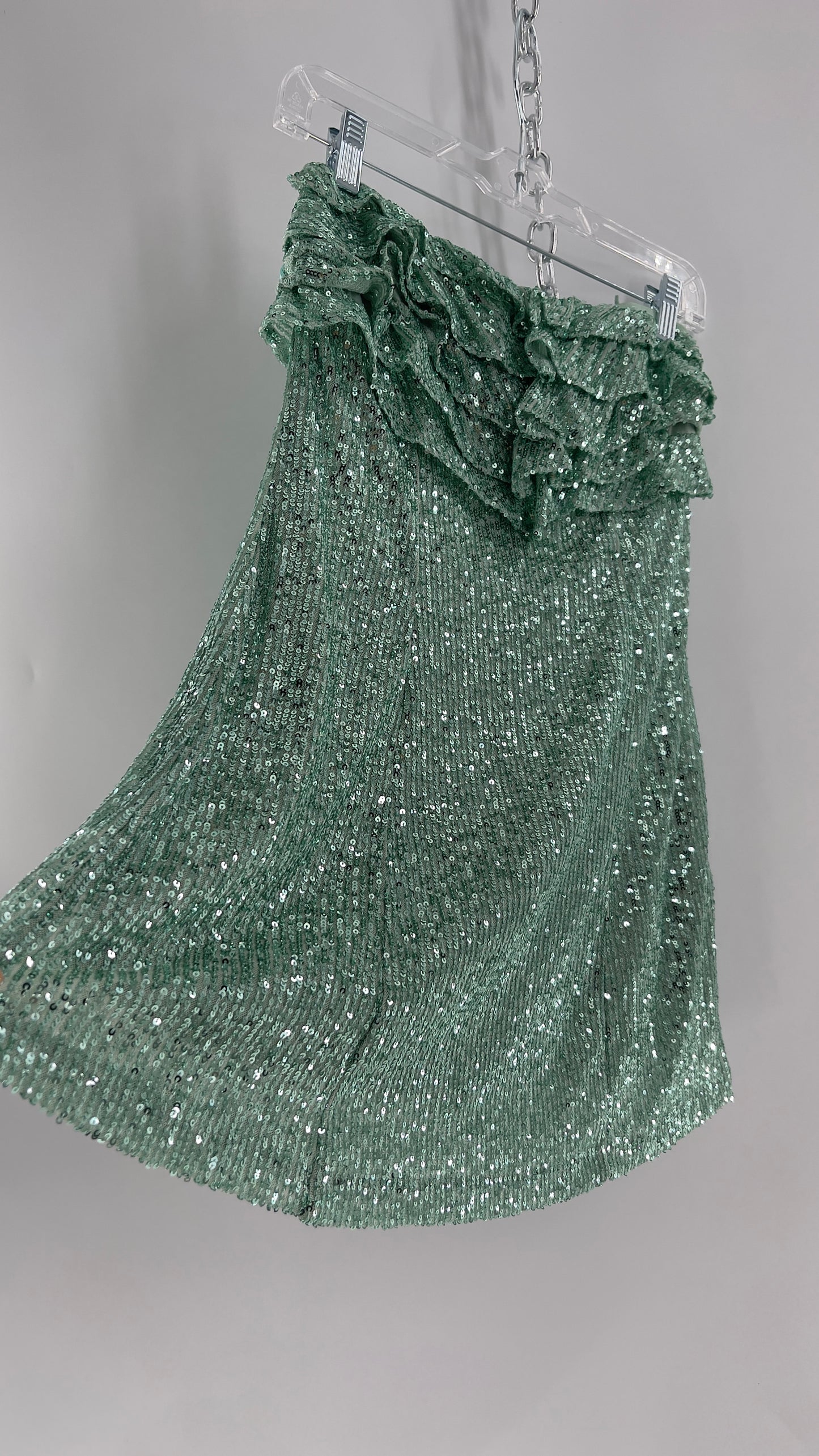 Free People Teal Sequin Ruffle Frida Tube Dress (2)