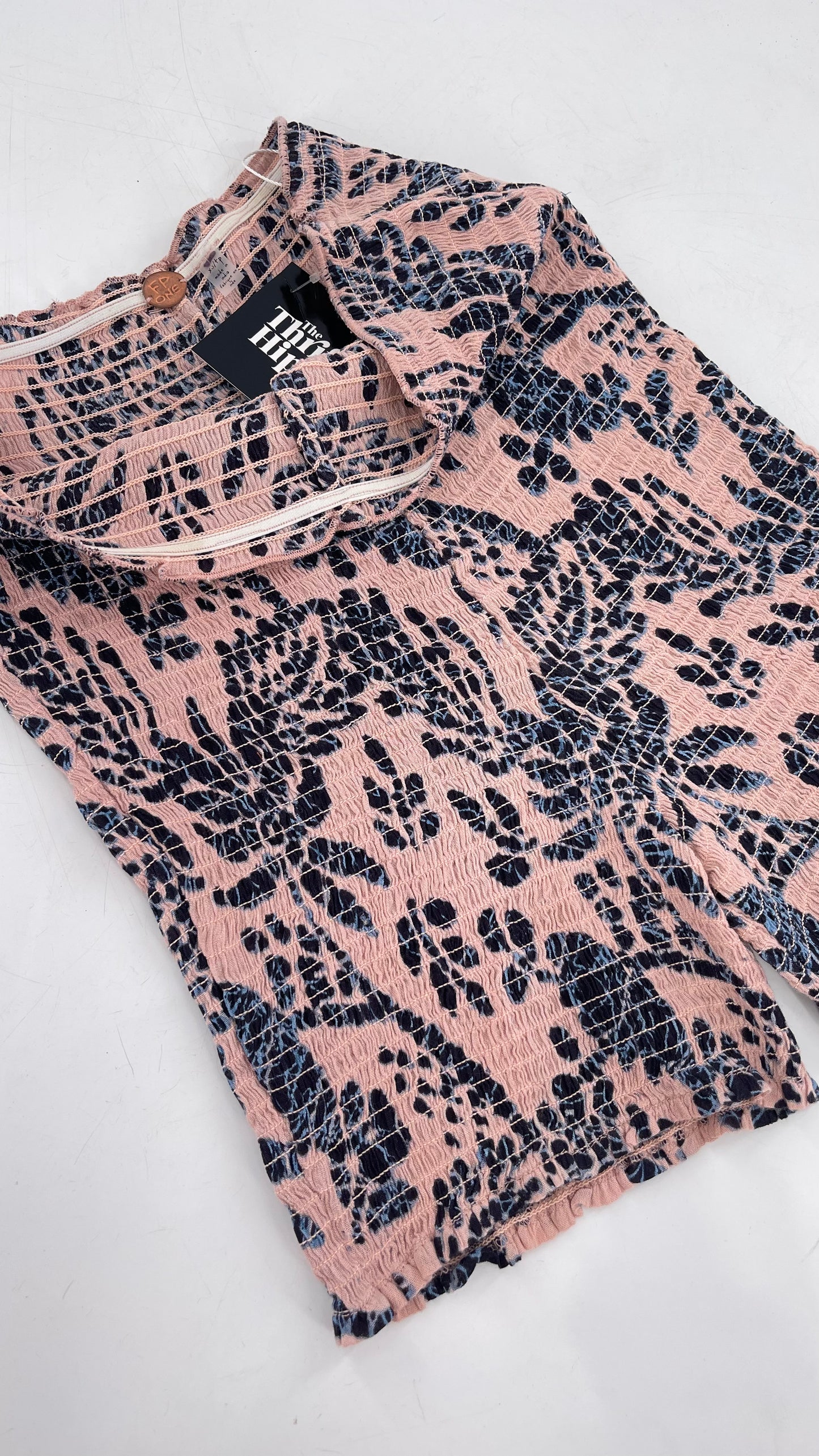 Free People Pink/Navy Patterned Smocked Shorts (XS/S)