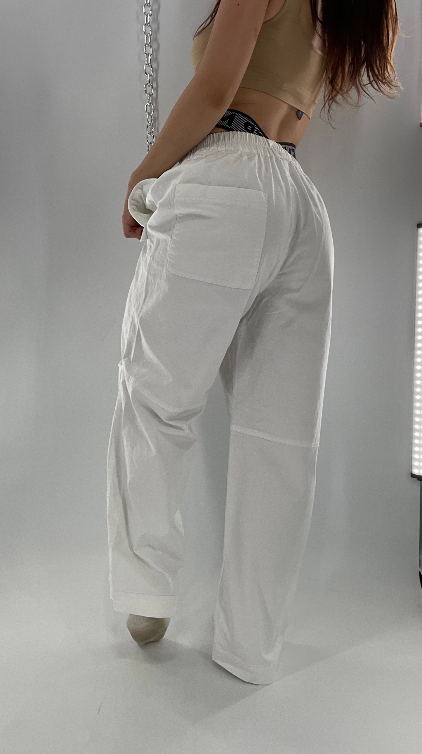 Free People Movement White Carpenter Pant with Branded Double Waistband (Small)