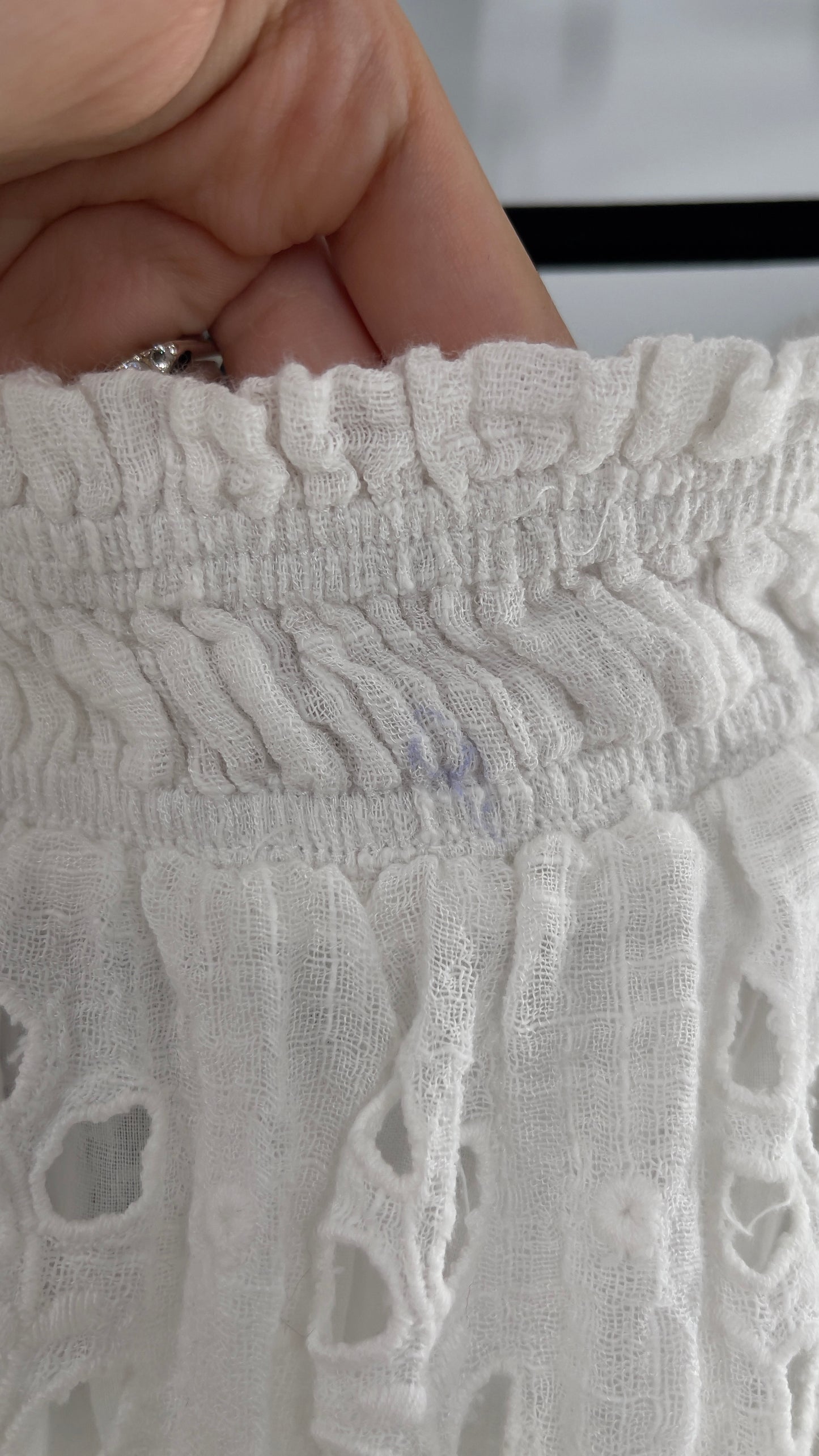 Free People Eyelet Cotton White Off the Shoulder Ruffle Bandeau (Medium)