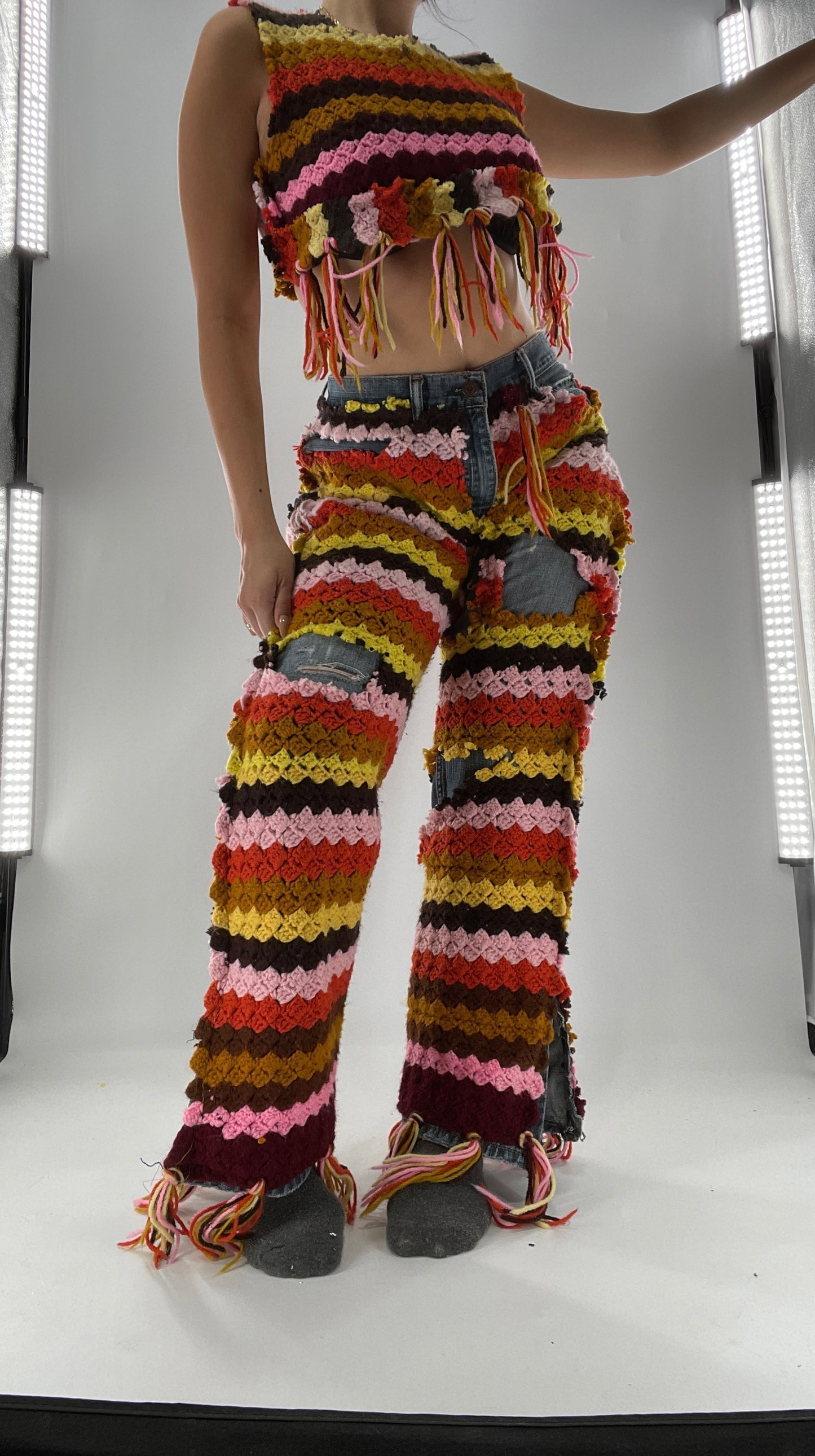 Custom Handmade RAGGEDY ANN Crochet Fringe Lined Crop (S/M)