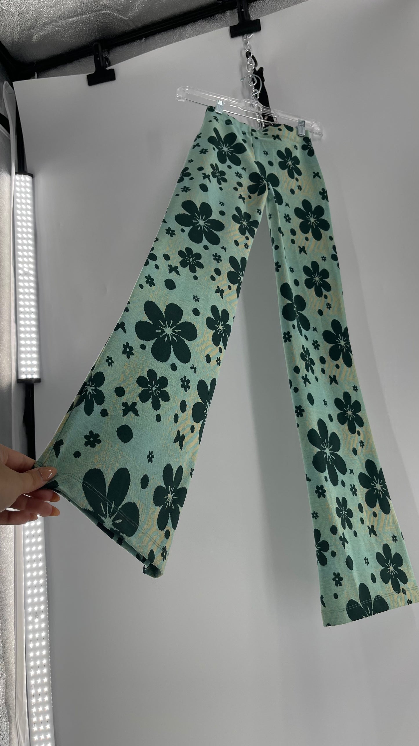 Urban Outfitters Zebra Knit Flares with Floral Overlay (XXS)