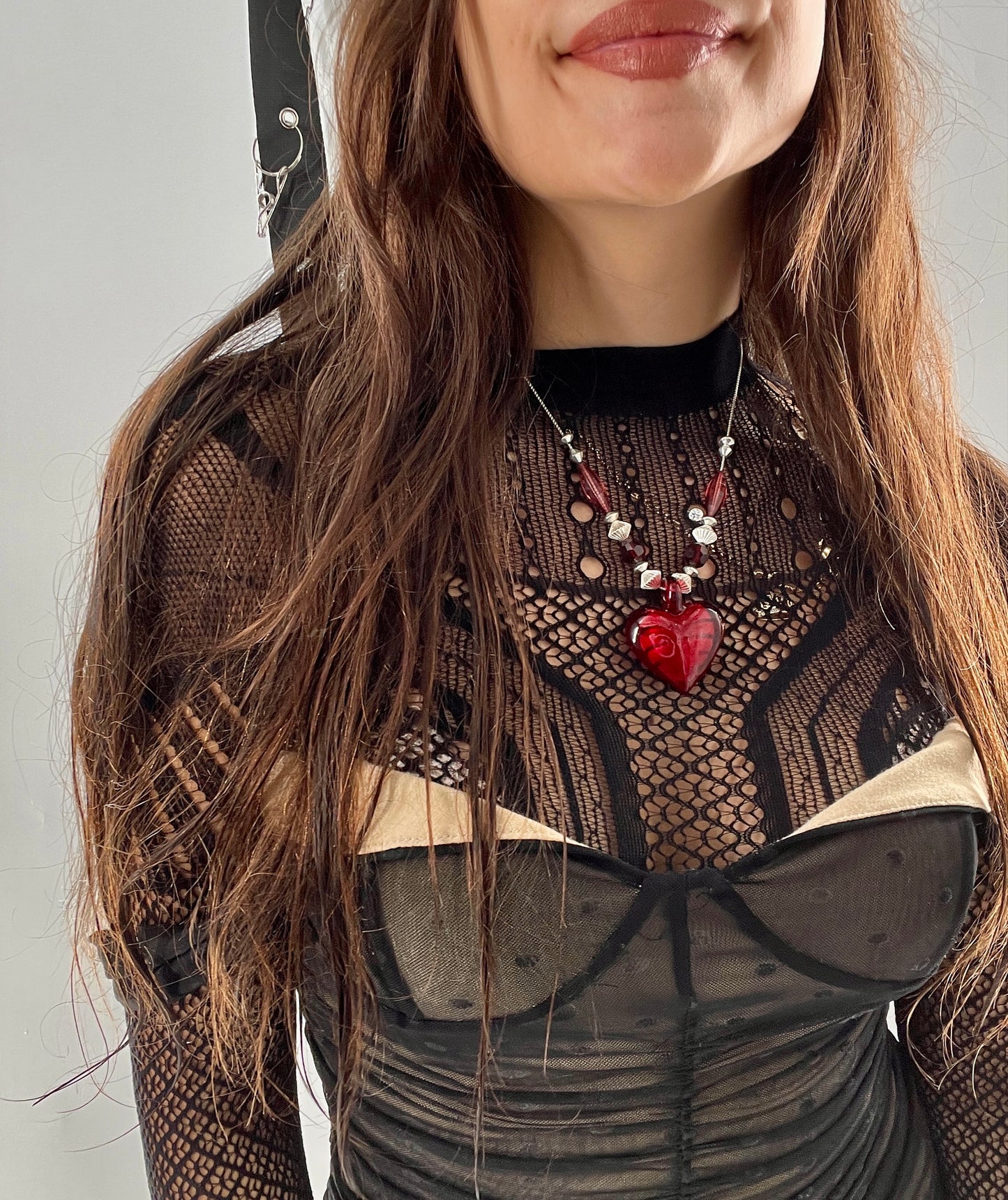 Vintage Glass Hearts Red Choker