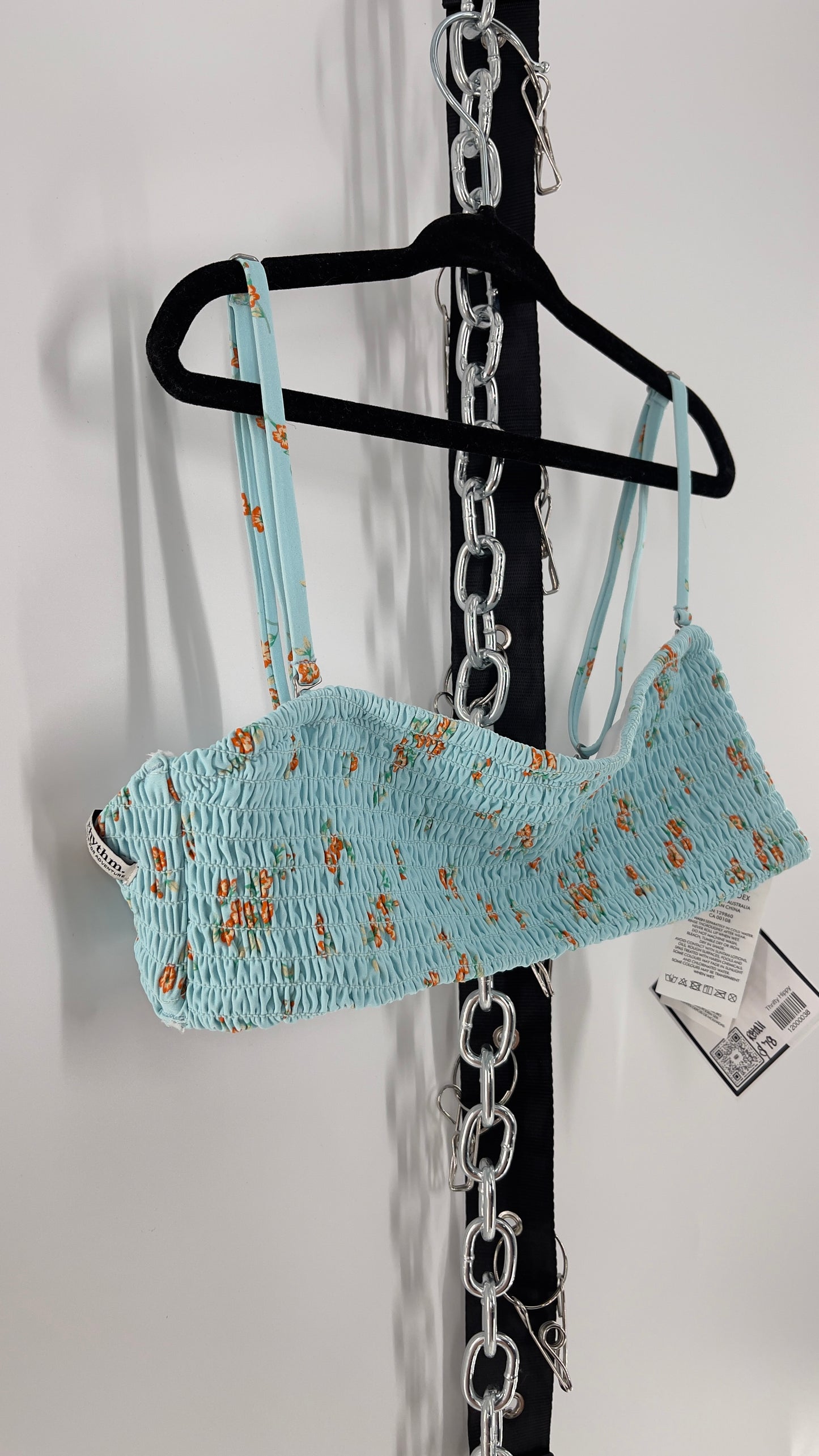 RHYTHM. Baby Blue Smocked Swim/Bikini Top (Medium)