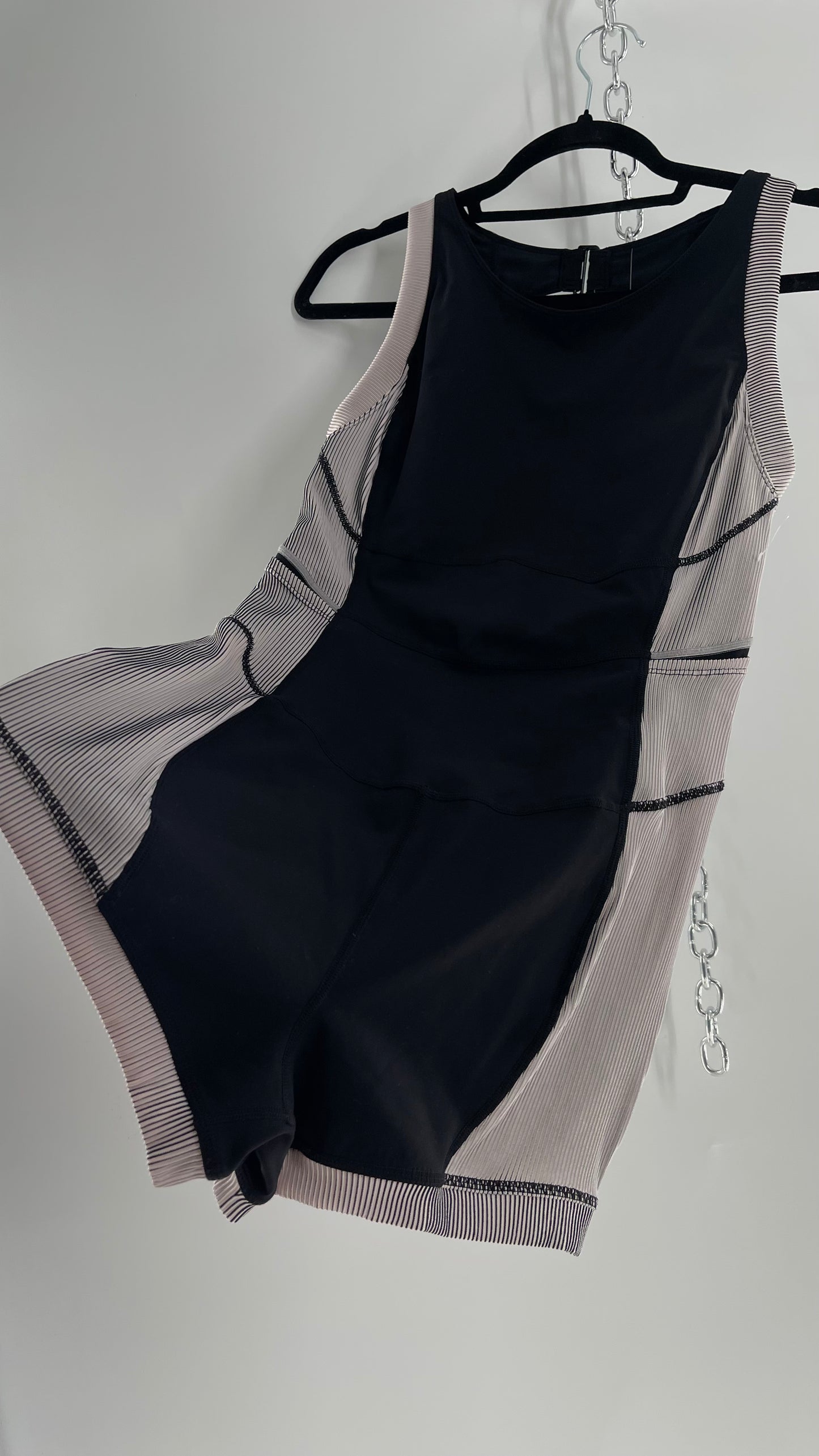 Free People Movement Black and White Open Back Romper (Medium)