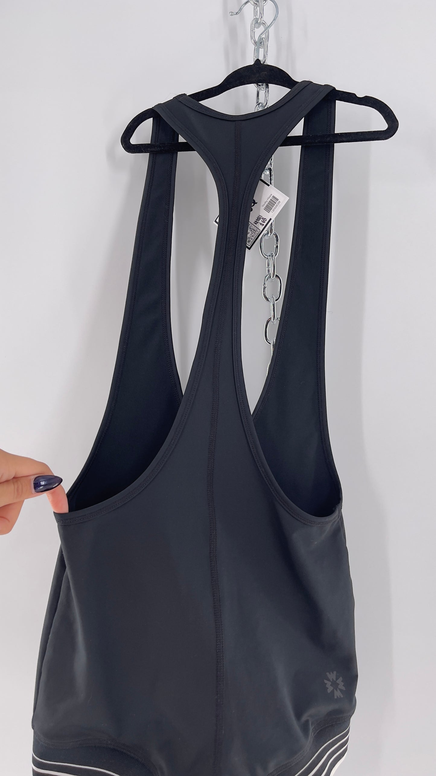 Without Walls Black Swim Romper with Striped Elastic Hems (XS)