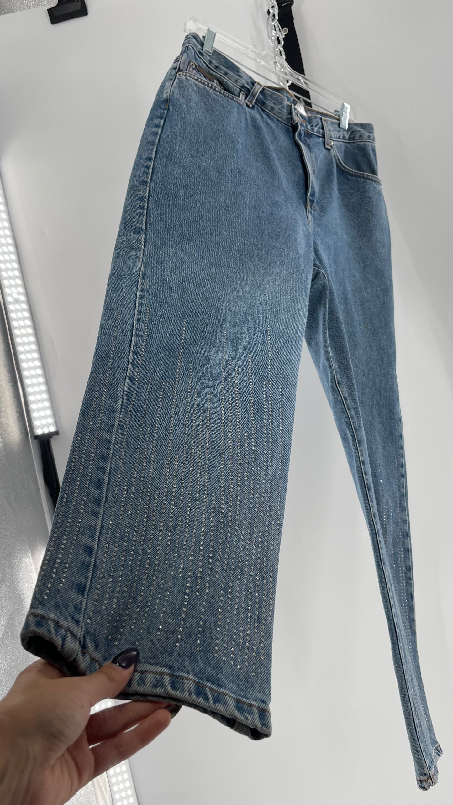 Vintage Calvin Klein Stone Washed Jeans with Silver Glitter Hem (29/30)