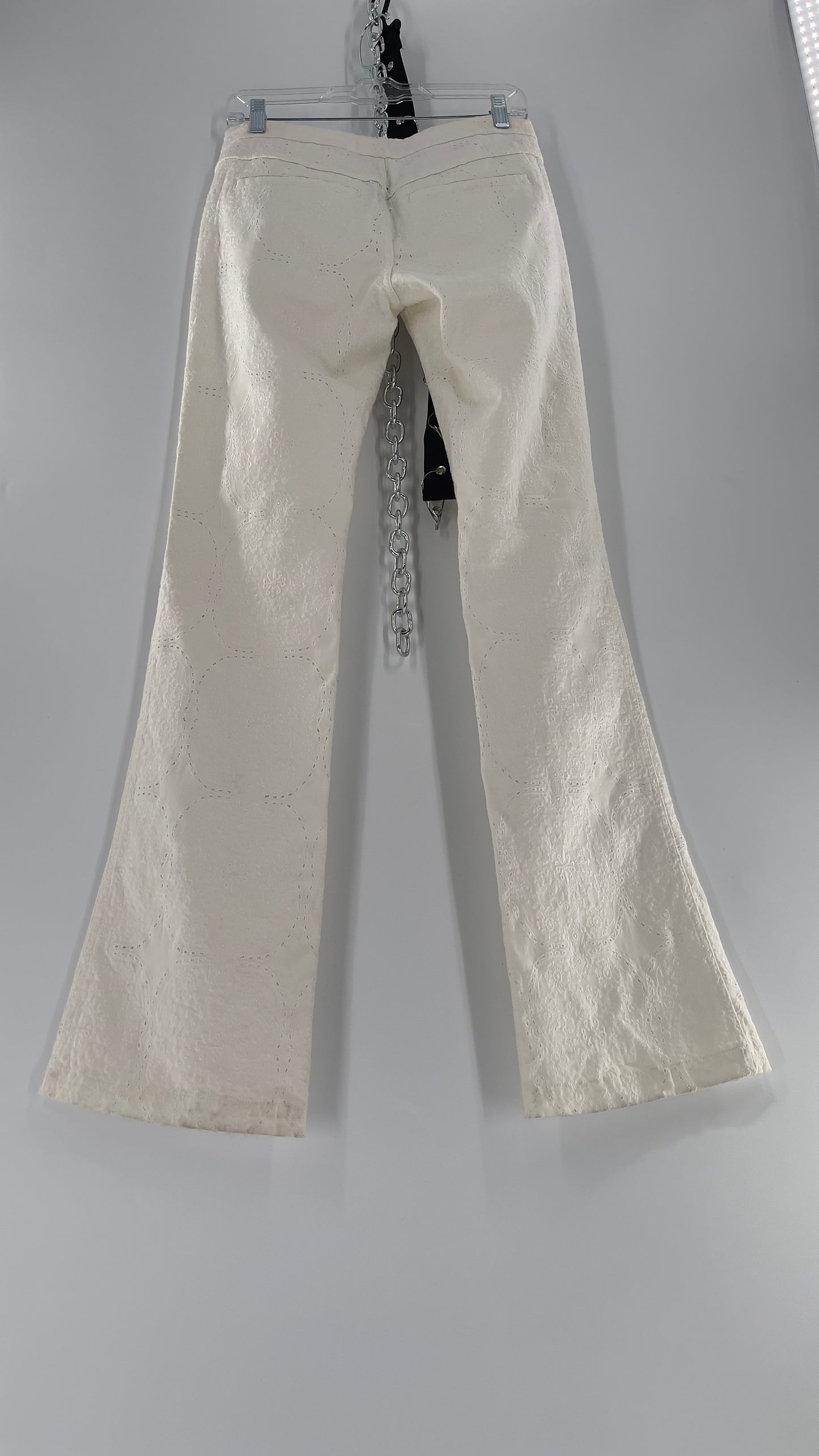 Free People White Eyelet Lace Low Rise Kick Flares (26)