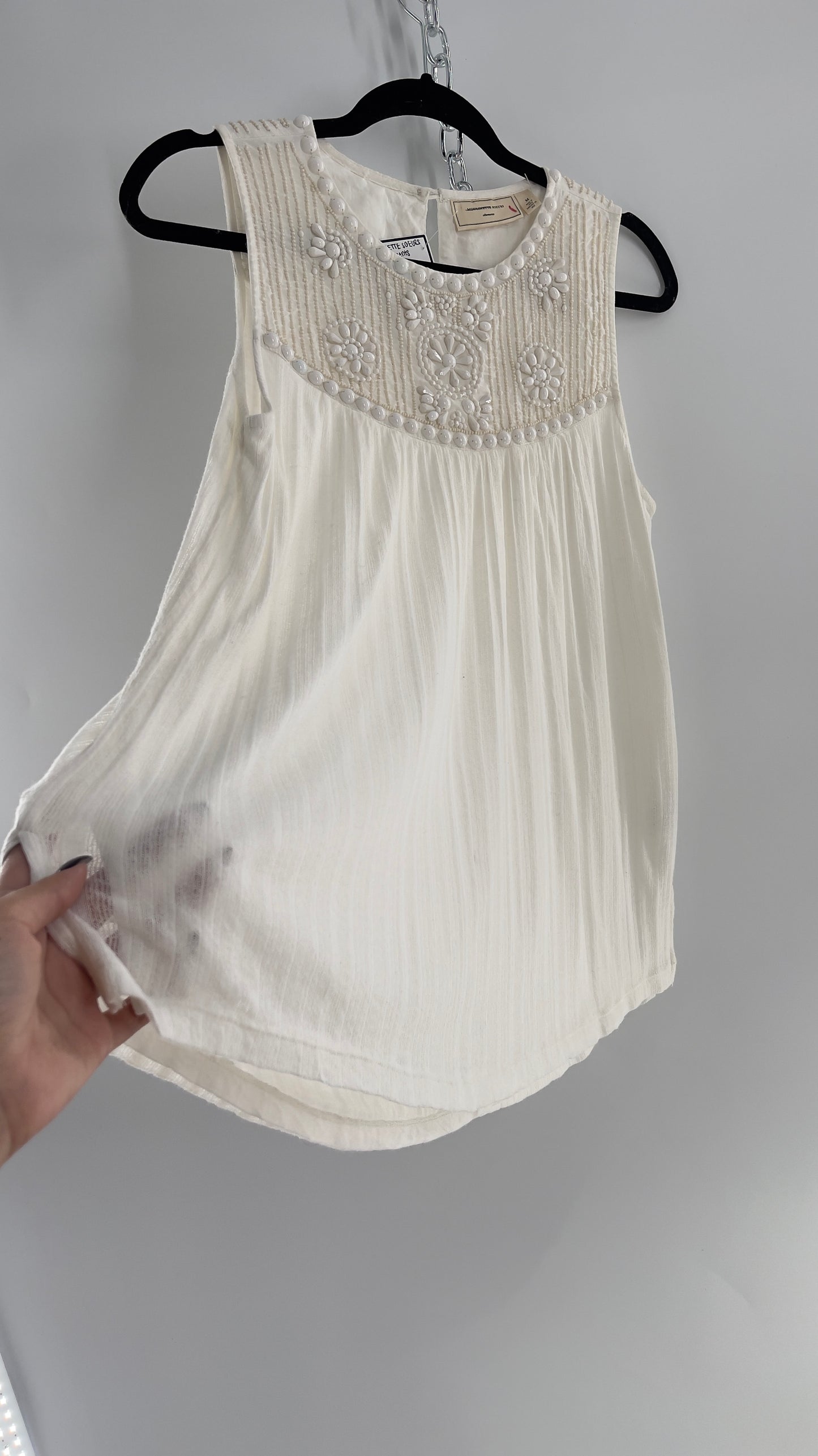Anthropologie Moulinette Soeurs Off White Beaded Cotton Tank (Medium)