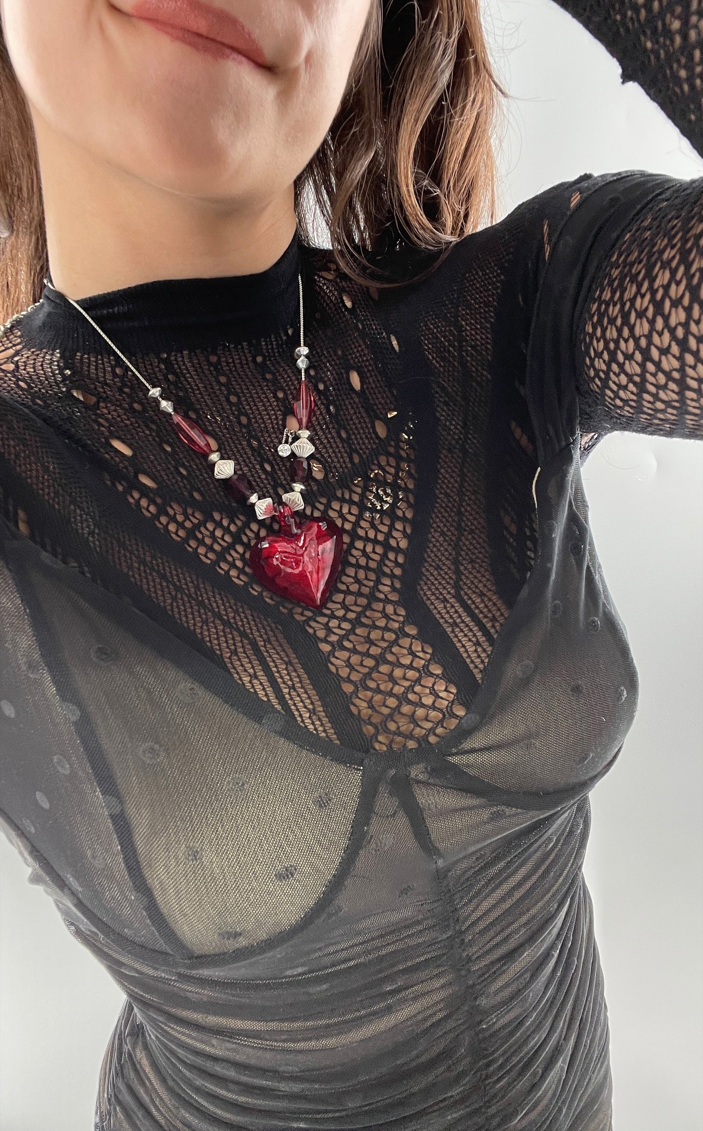 Vintage Glass Hearts Red Choker