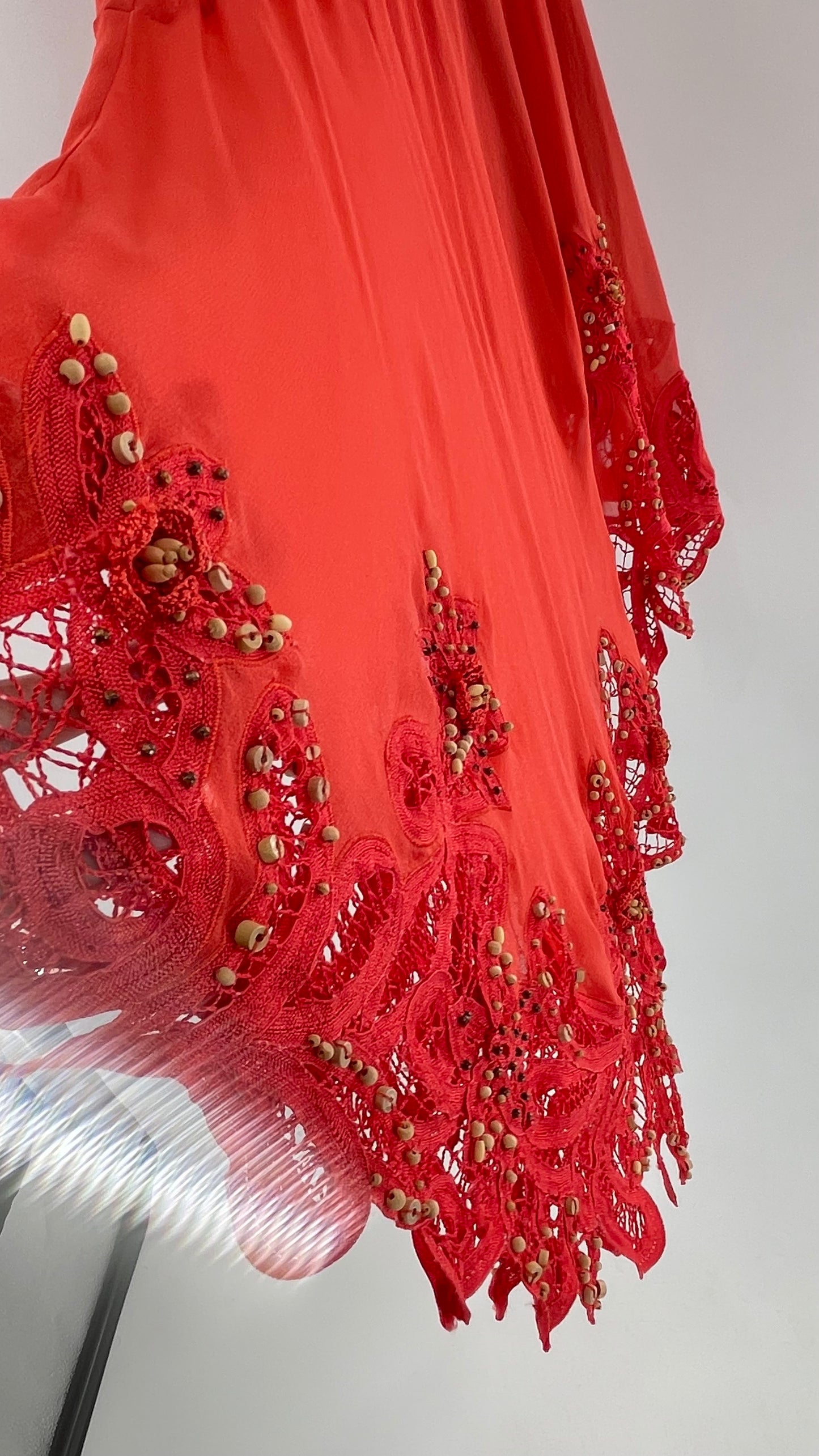 1990s Vintage Cache Coral Appliqué Tropical Beaded Slip (2)