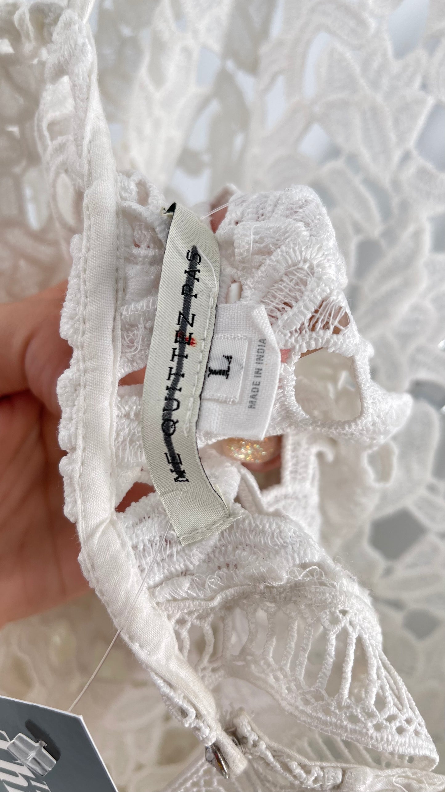 Anthropologie Ne Quittez Pas White Lace Tank with Open Back (Large)