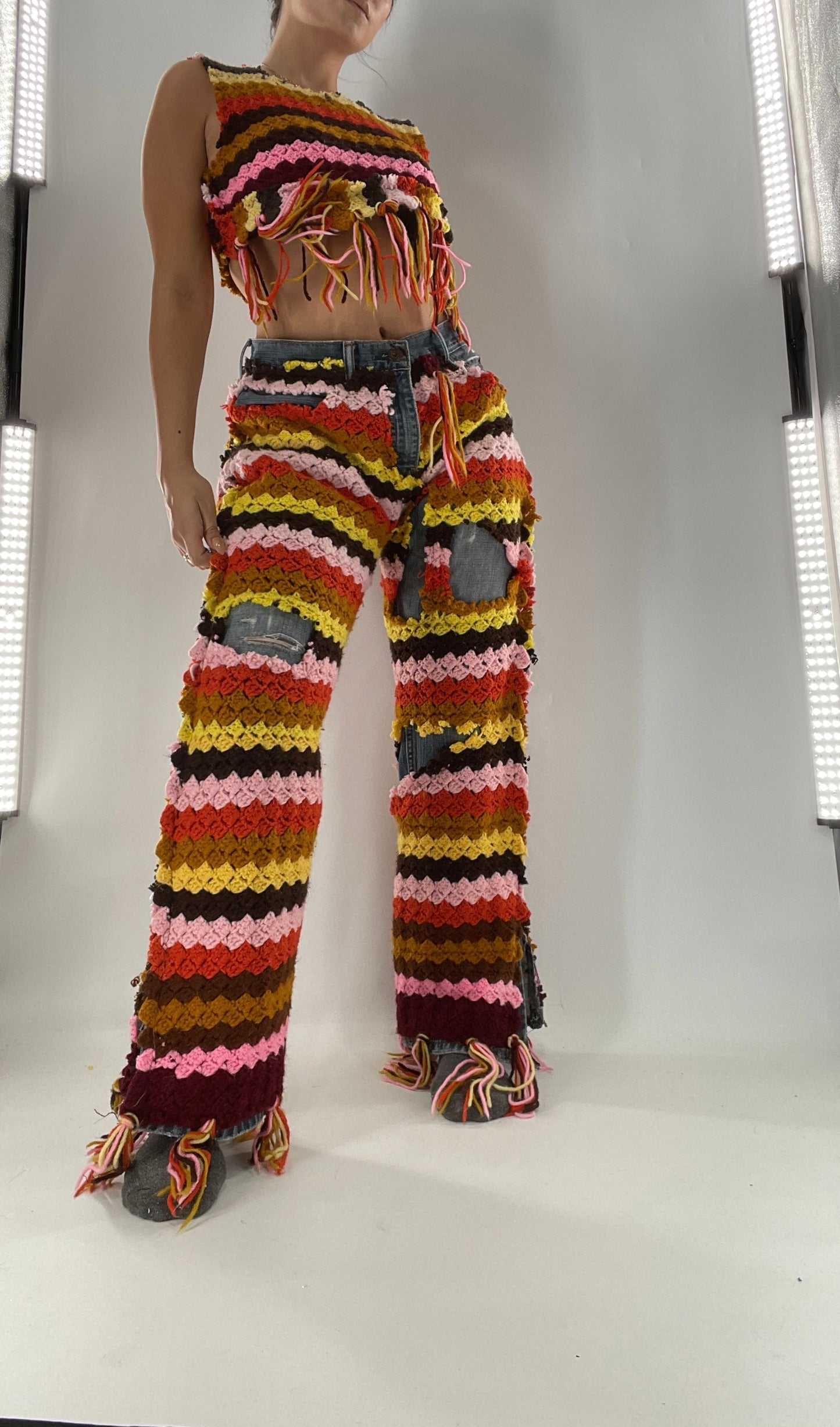 Custom Handmade RAGGEDY ANN Crochet Fringe Lined Crop (S/M)