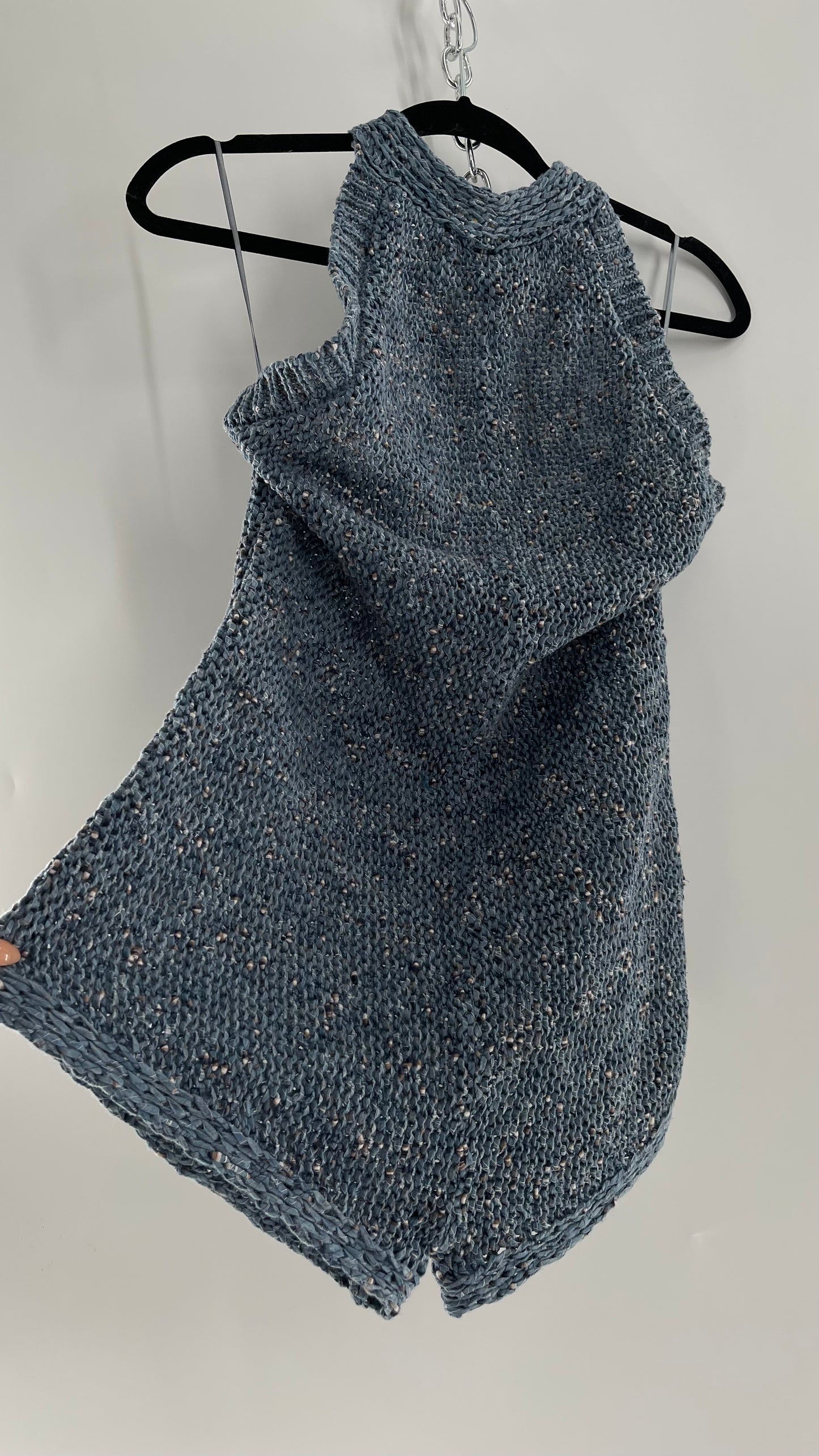 Free People Blue Crochet Knit Halter Romper (Medium)
