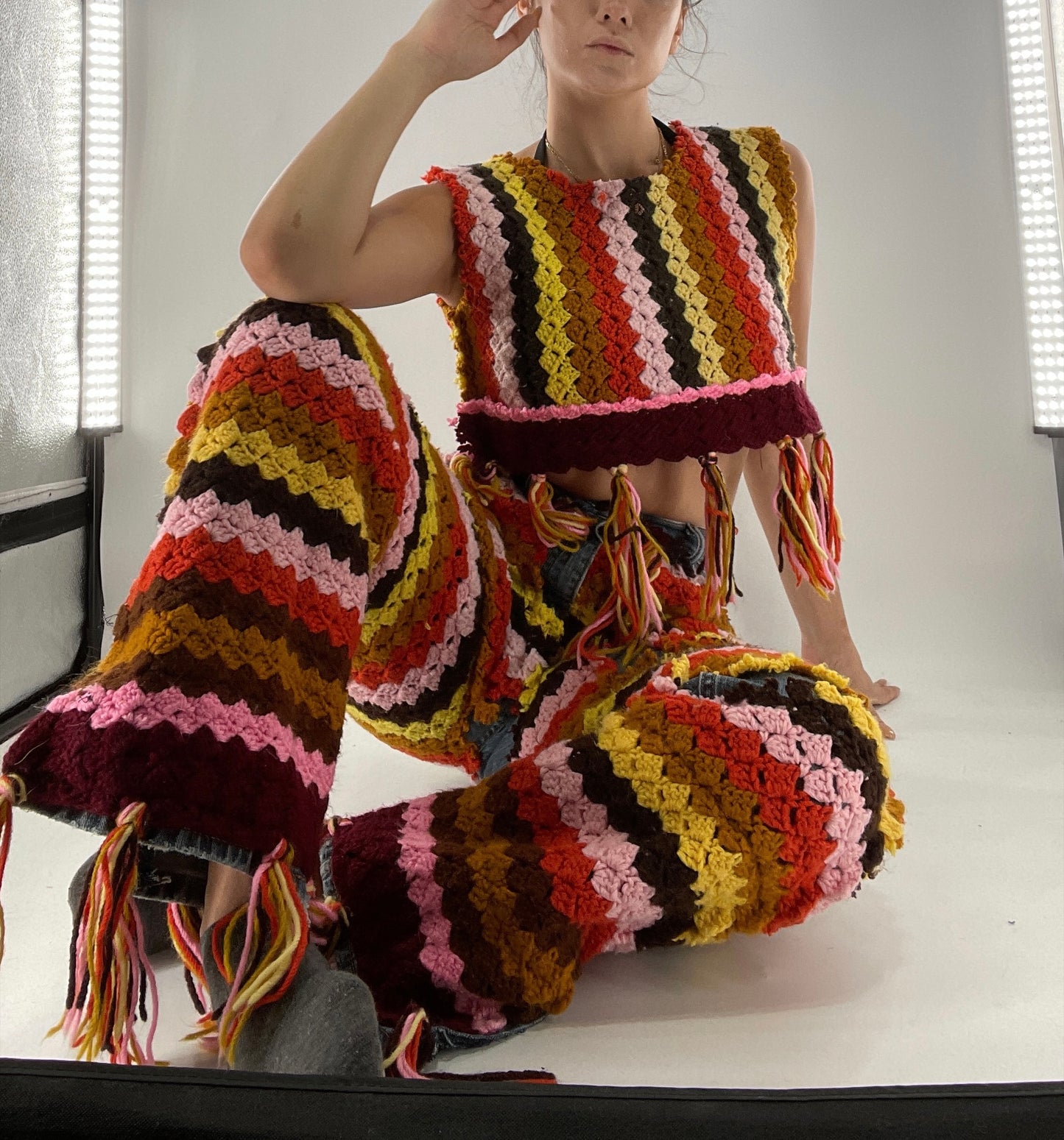 Custom Handmade RAGGEDY ANN Crochet Fringe Lined Crop (S/M)