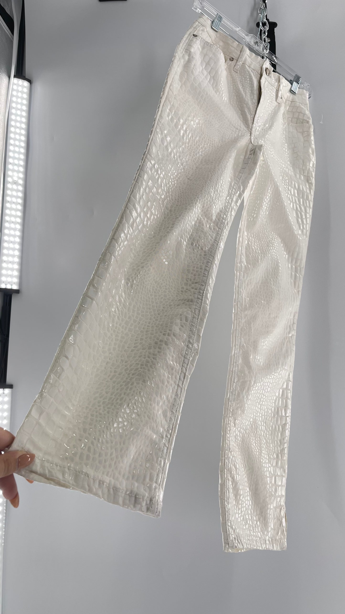 Free People White Straight Leg Jeans with Snake Patterned Texture (27)