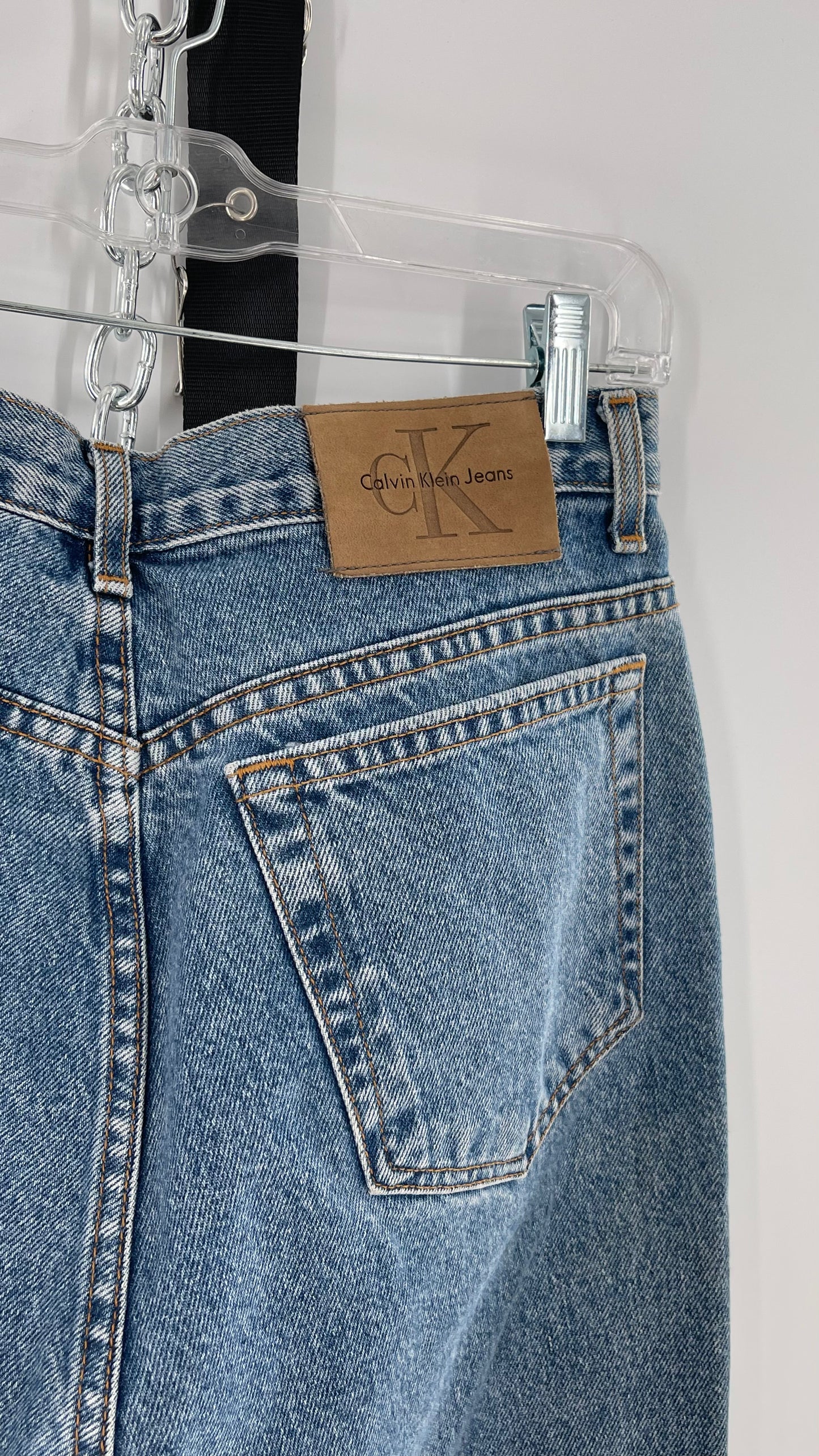 Vintage Calvin Klein Stone Washed Jeans with Silver Glitter Hem (29/30)