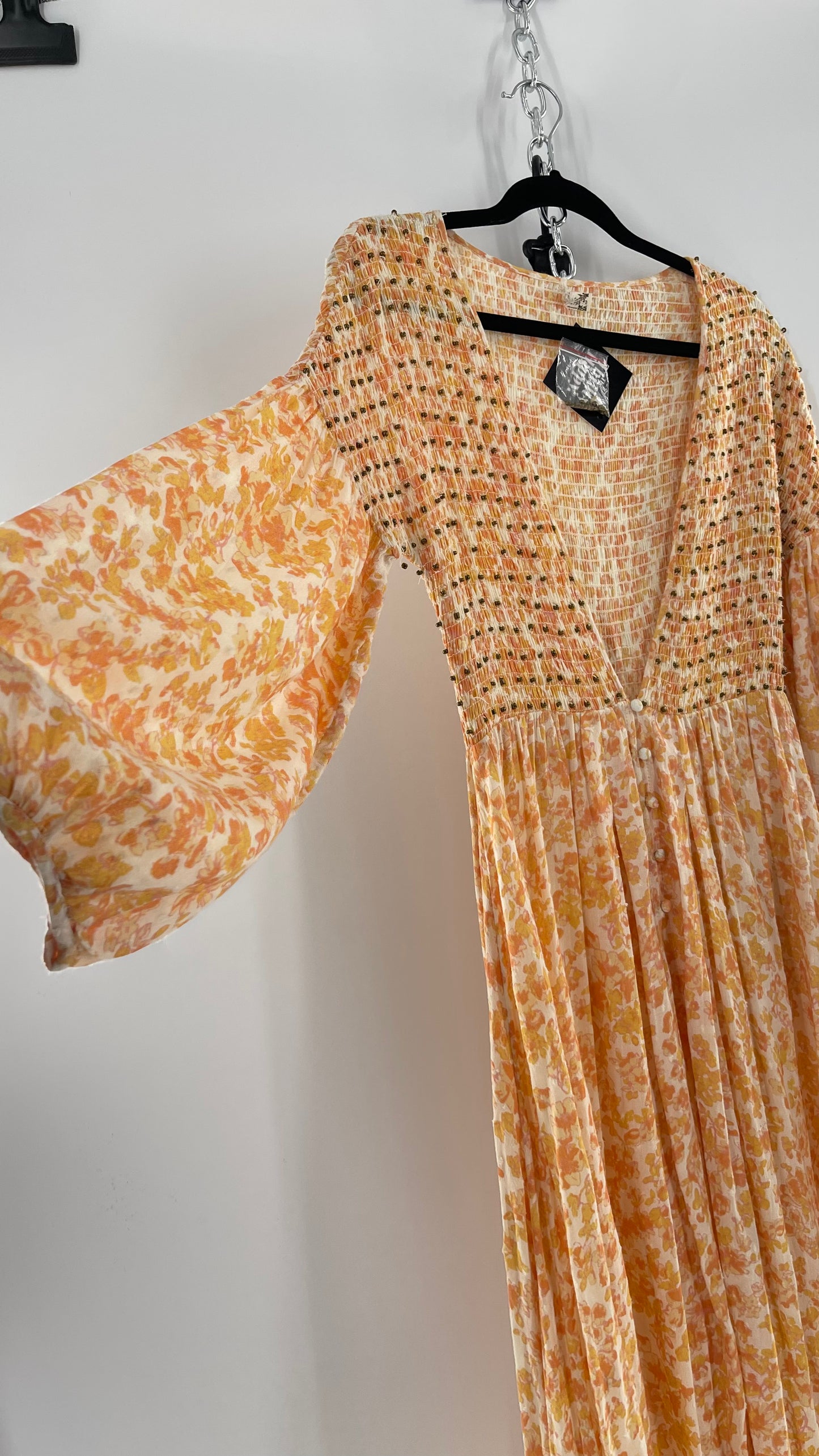 Intimately Free People Orange Floral Smocked Maxi Dress (XS)