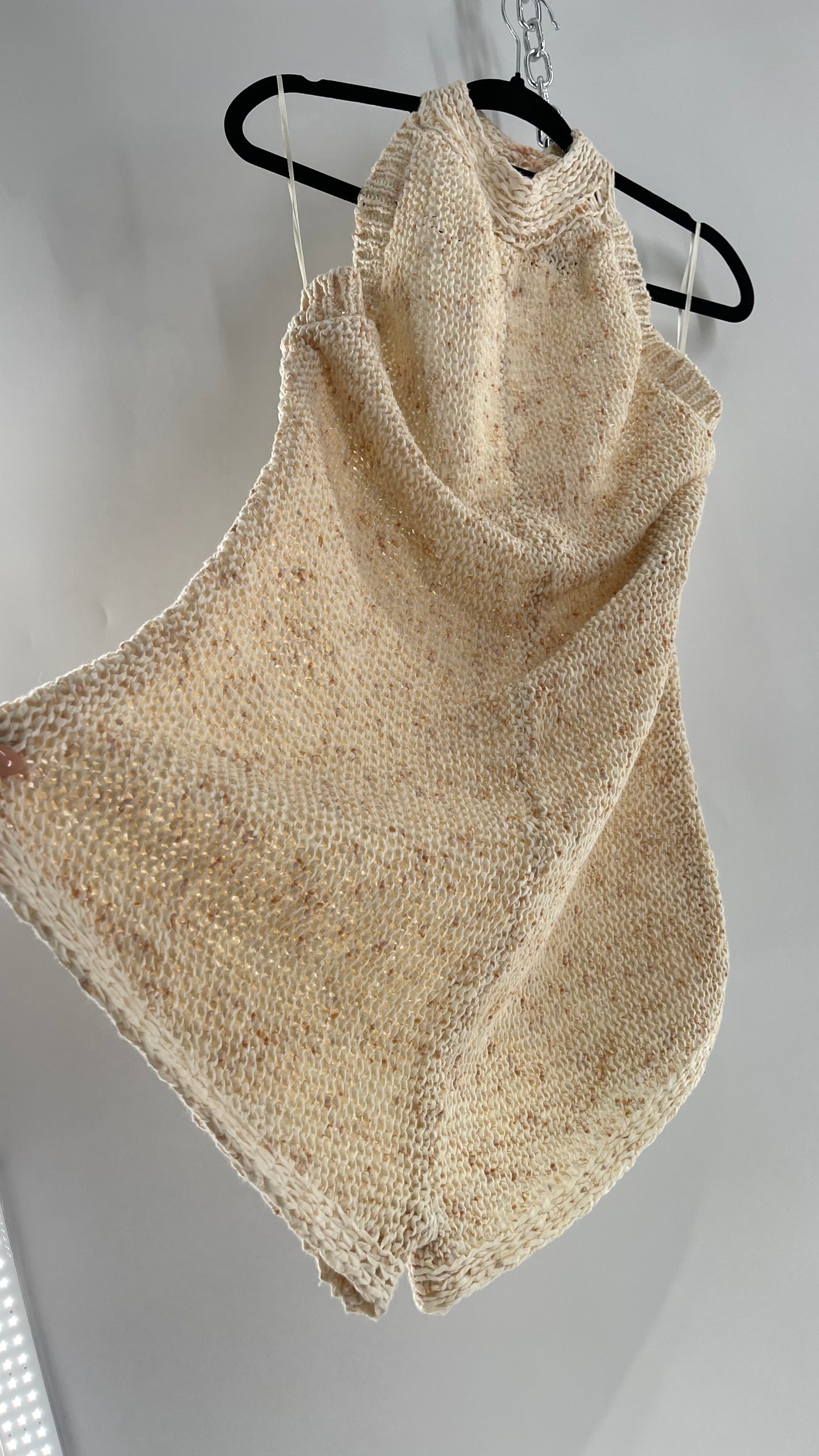Free People Beige Peaches and Cream Crochet Knit Romper (XL)