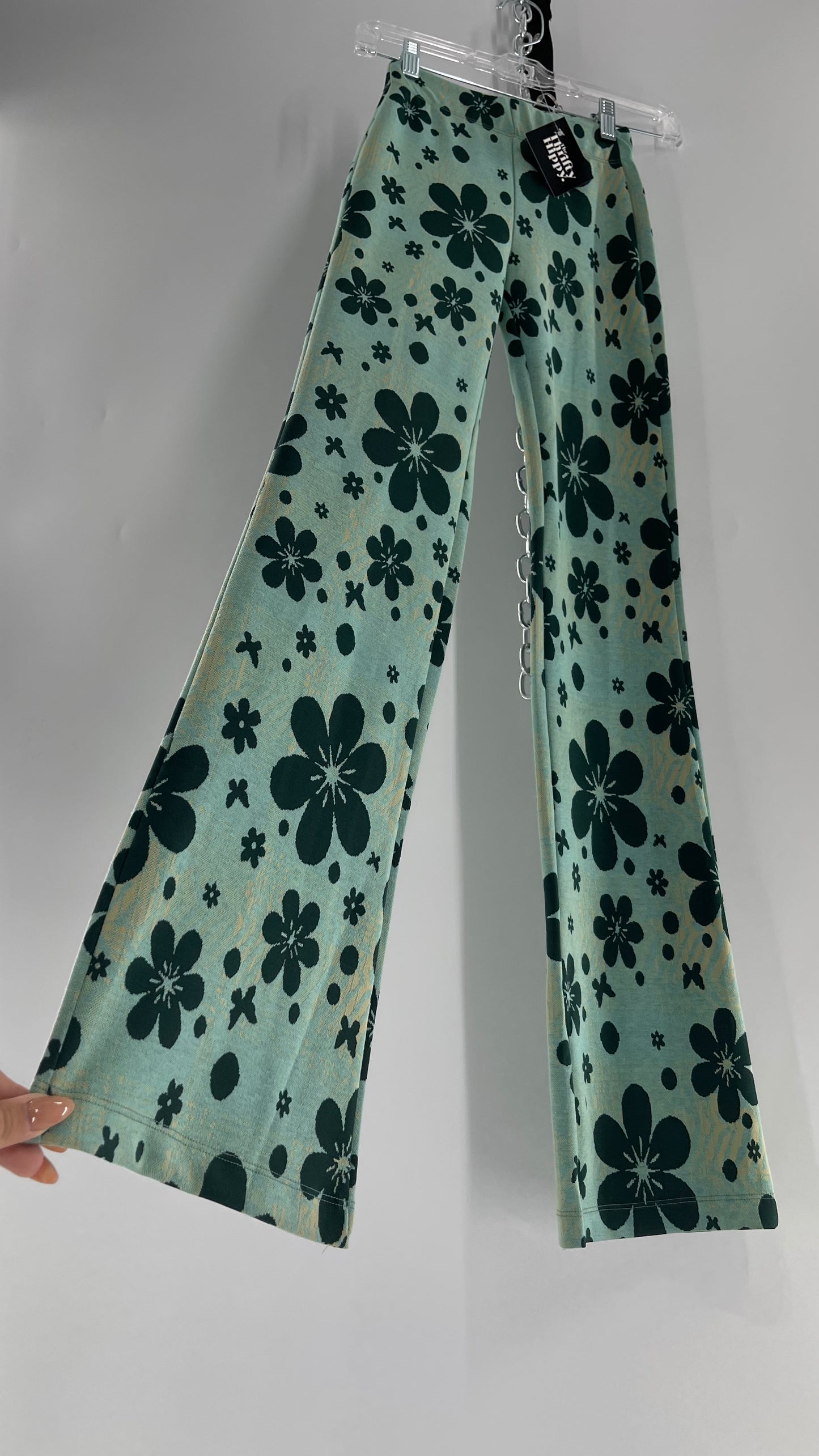 Urban Outfitters Zebra Knit Flares with Floral Overlay (XXS)