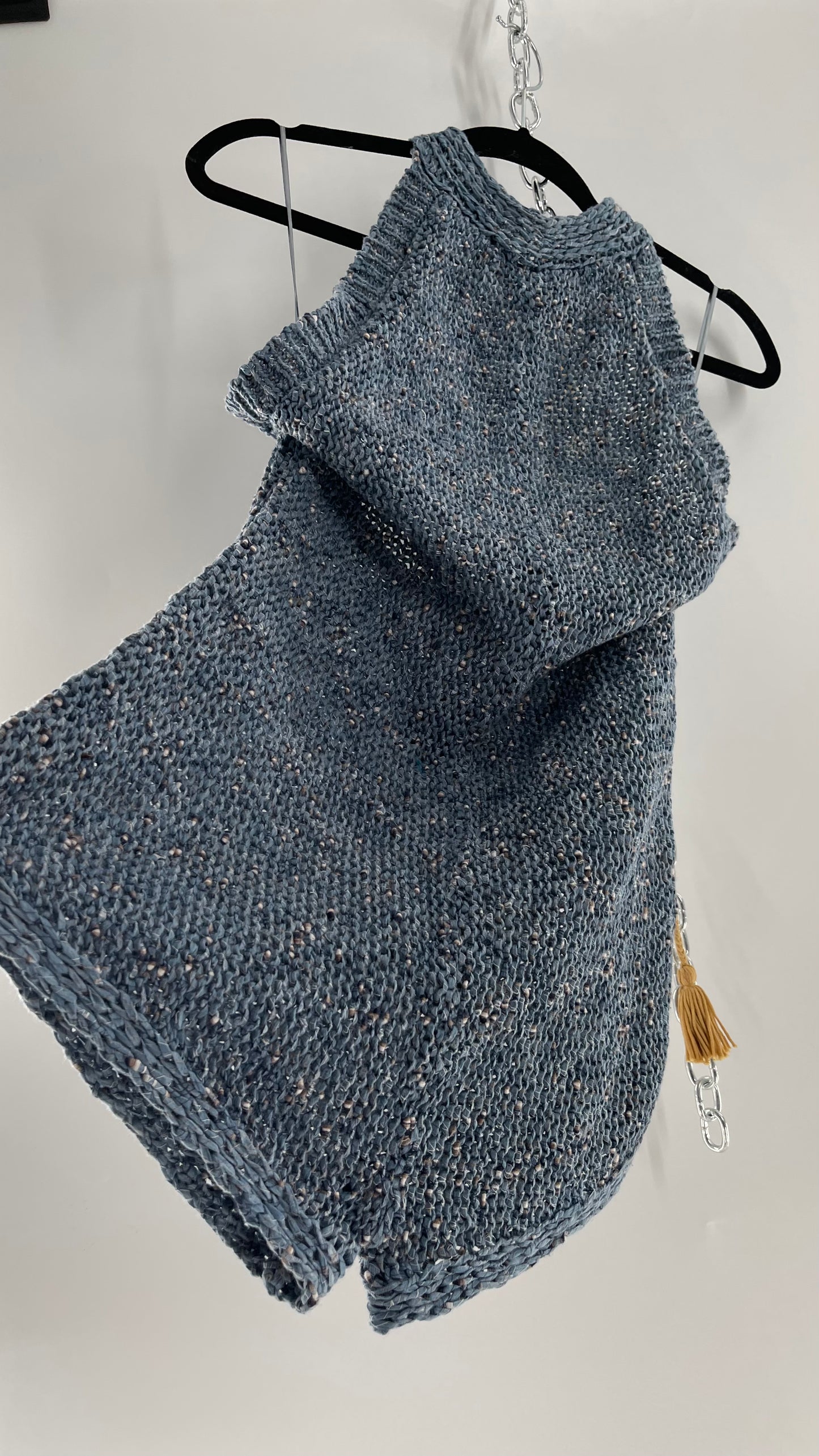 Free People Blue Crochet Knit Halter Romper (Medium)