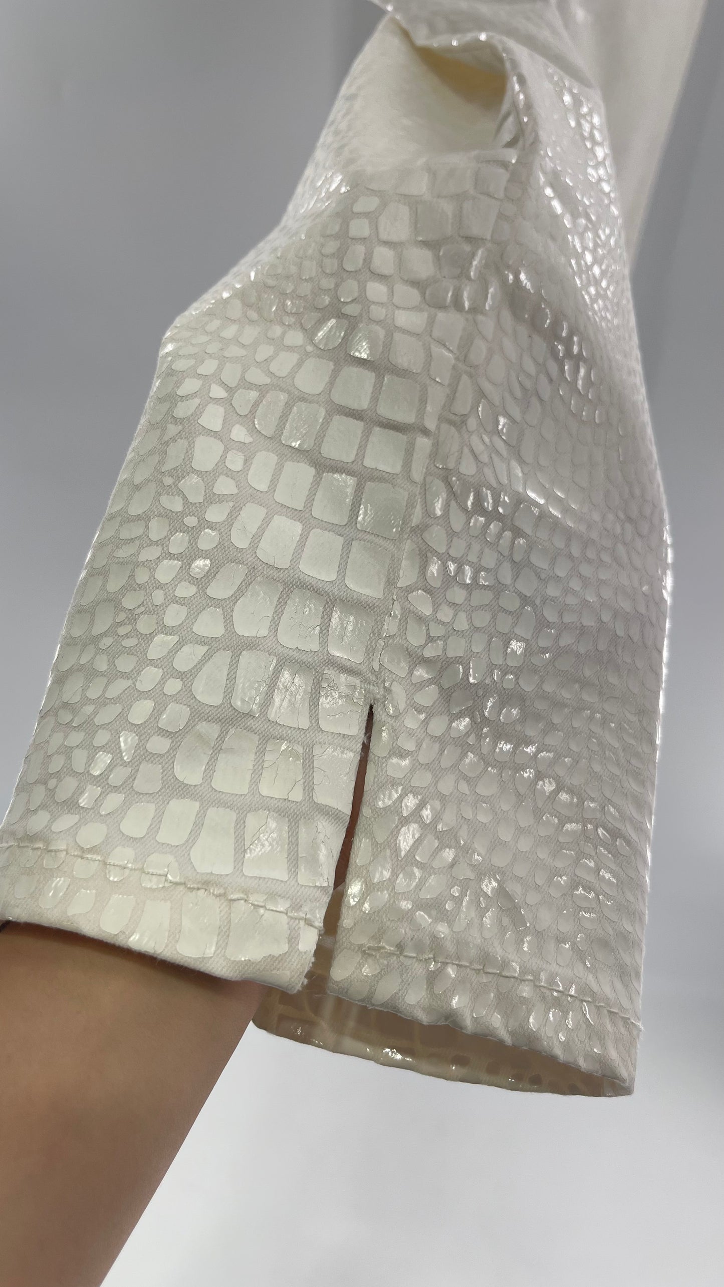 Free People White Straight Leg Jeans with Snake Patterned Texture (27)